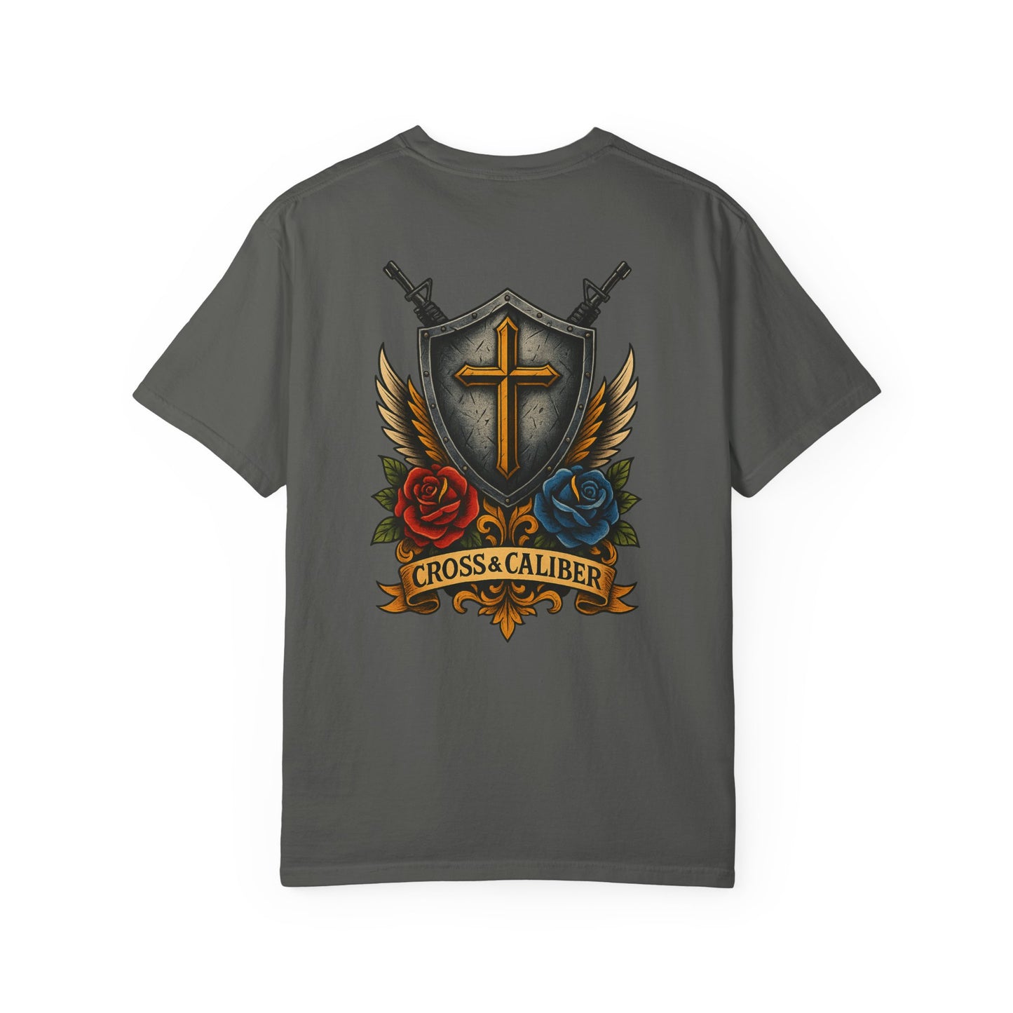 Unisex Tattoo Edition T-Shirt with Cross and Roses - Garment-Dyed for a Vintage Vibe