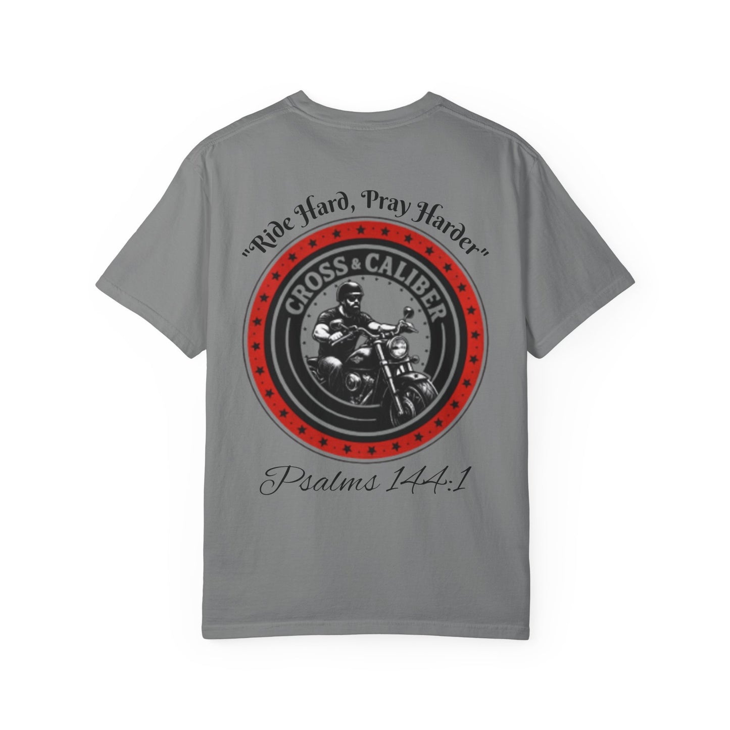 Motorcycle Enthusiast T-Shirt - Cross & Caliber Design with Inspirational Quote