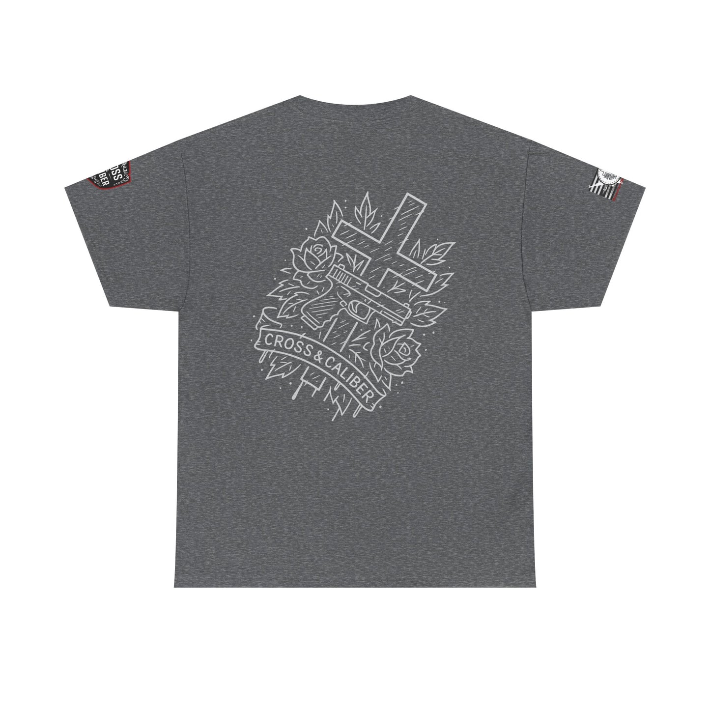 Bold Graphic Unisex Tee with Cross & Caliber Design, Casual Streetwear, Gift for Him or Her, Vintage Inspired T-Shirt,
