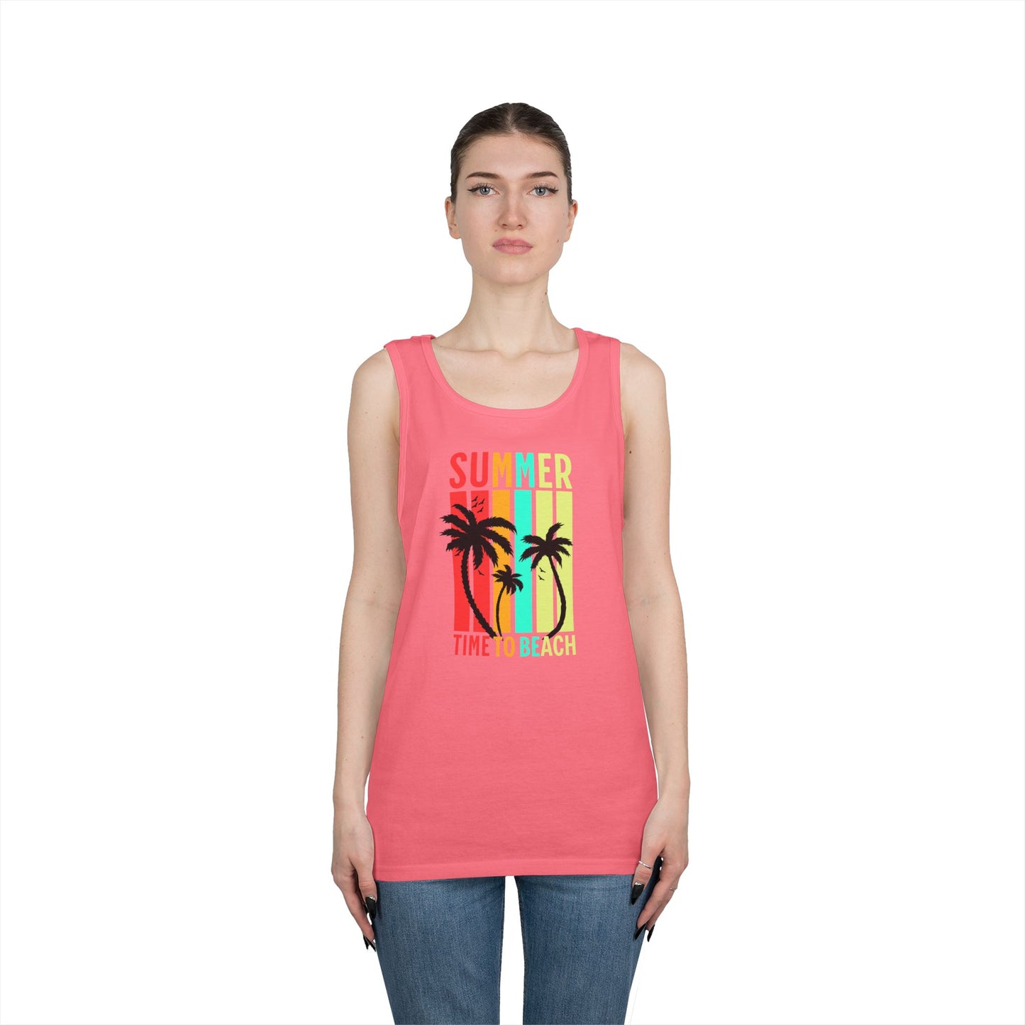 Beach Vibes Unisex Heavy Cotton Tank Top - Summer, Vacation, Pool Party, Tropical Getaway, Gift for Her