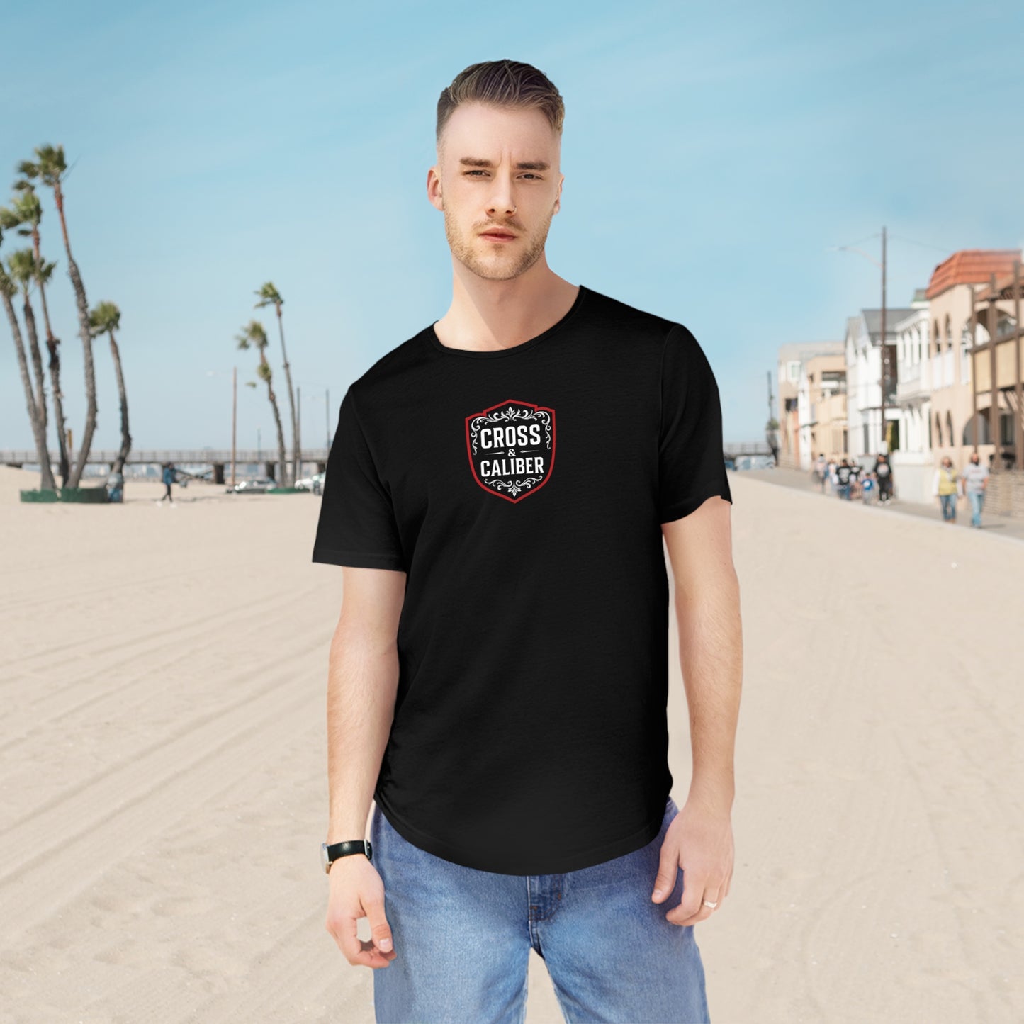 Men's Curved Hem Tee - Casual Streetwear, Worship Warfare Graphic, Gift for Him, Summer Style, Everyday Wear, Unique Design
