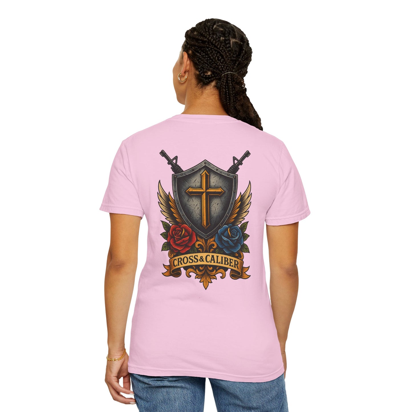 Unisex Tattoo Edition T-Shirt with Cross and Roses - Garment-Dyed for a Vintage Vibe
