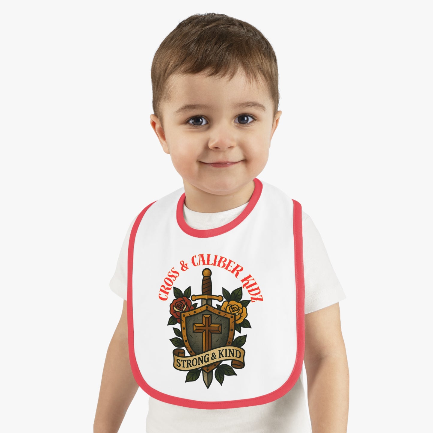 Strong & Kind Baby Bib – Contrast Trim Jersey Design for Toddlers