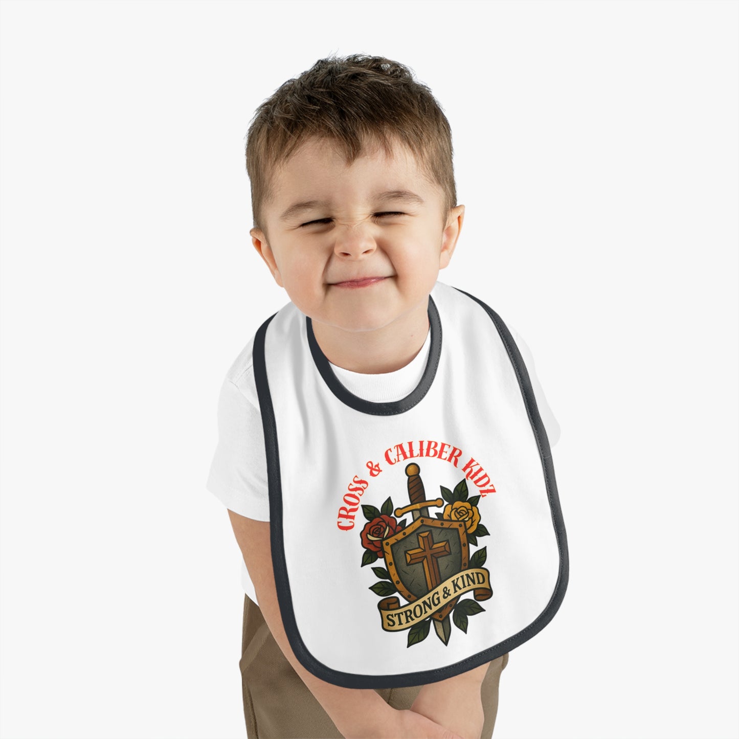 Strong & Kind Baby Bib – Contrast Trim Jersey Design for Toddlers