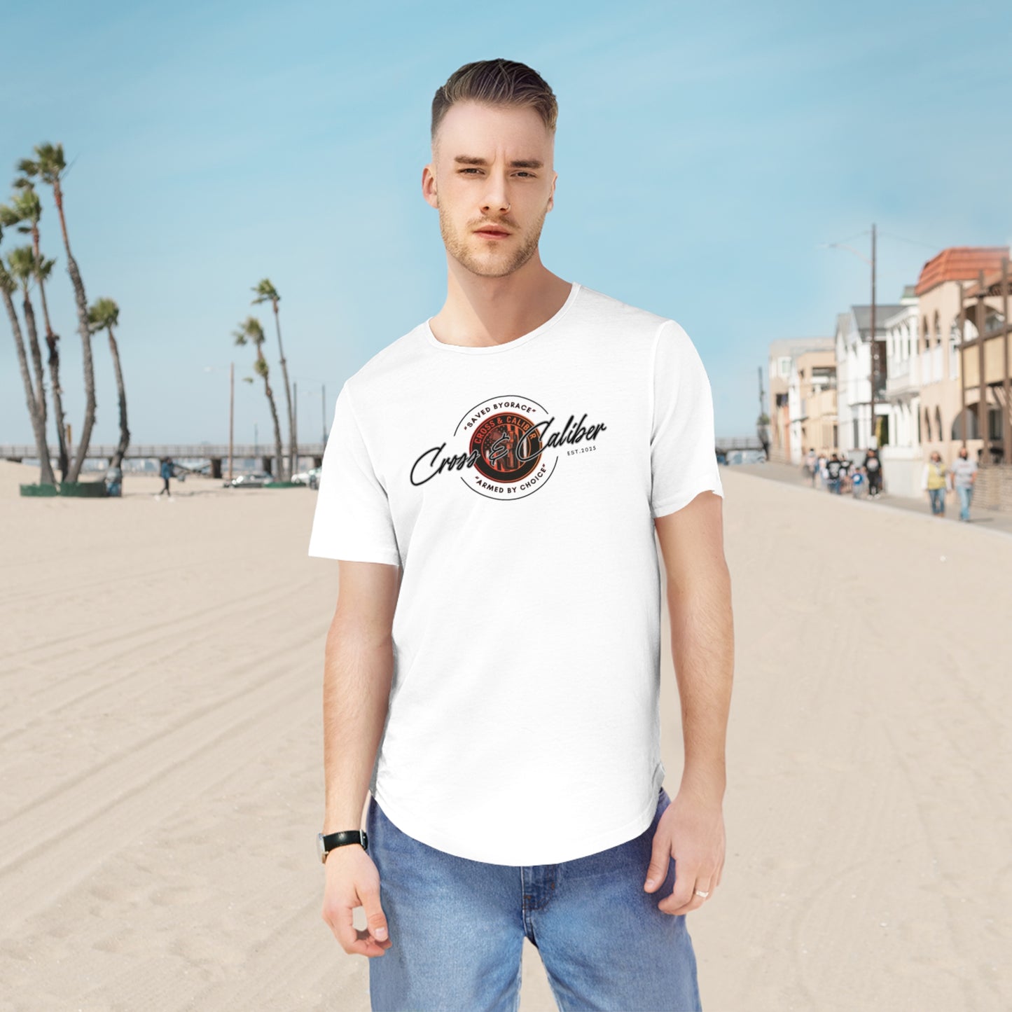 Men's Jersey Curved Hem Tee - Rocker Vibe, Perfect for Music Lovers, Casual Outings, Concerts, Gift for Him, Worship Style