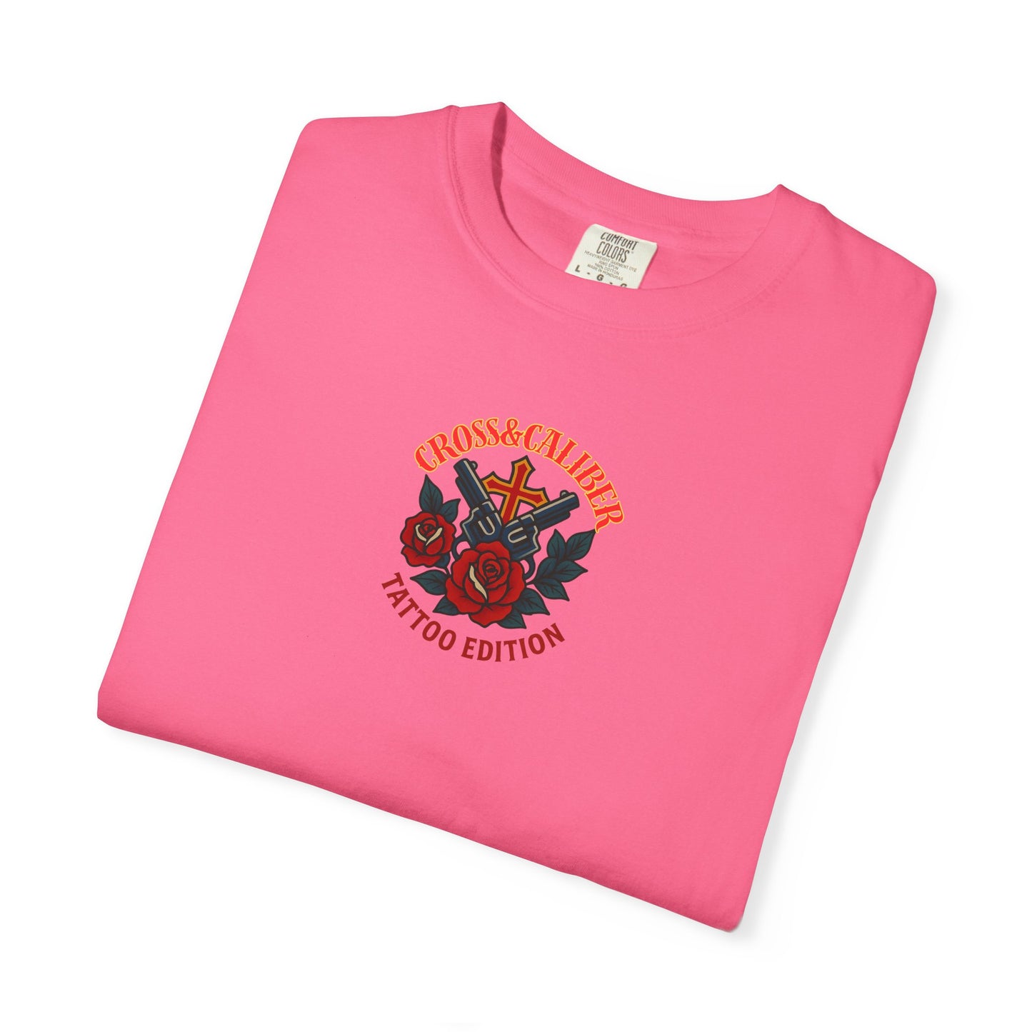 Unisex Tattoo Edition T-Shirt with Cross and Roses - Garment-Dyed for a Vintage Vibe