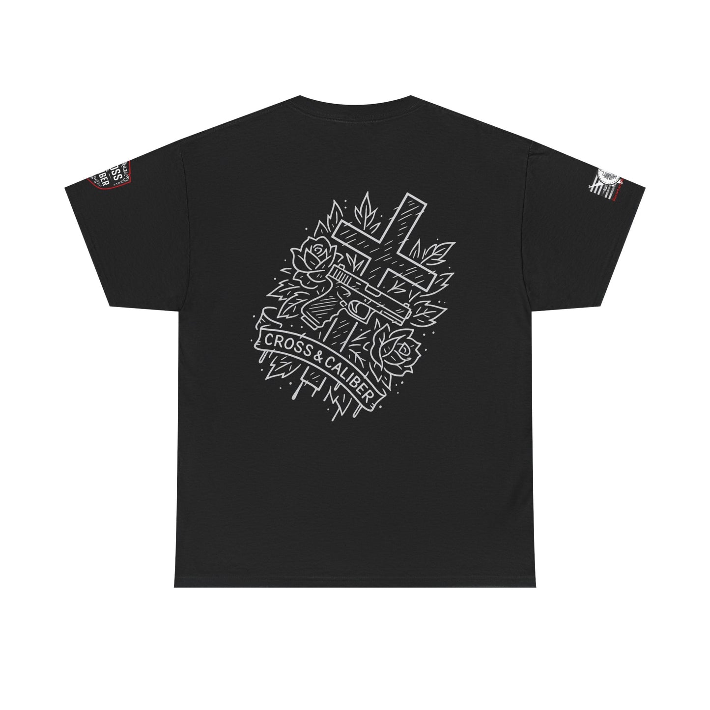 Bold Graphic Unisex Tee with Cross & Caliber Design, Casual Streetwear, Gift for Him or Her, Vintage Inspired T-Shirt,