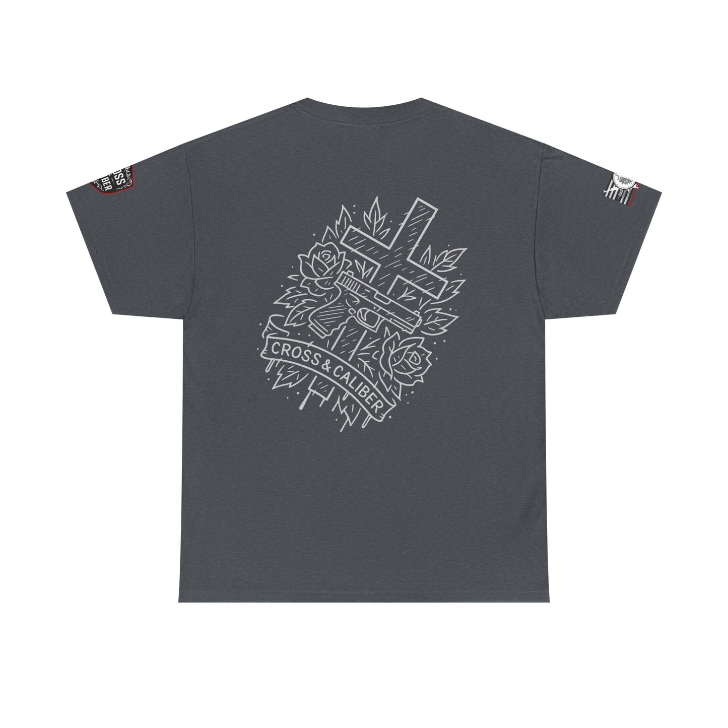Bold Graphic Unisex Tee with Cross & Caliber Design, Casual Streetwear, Gift for Him or Her, Vintage Inspired T-Shirt,