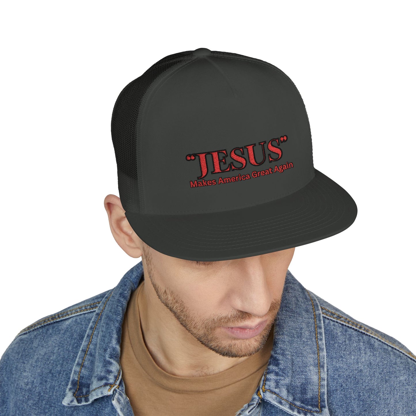 'JESUS' Makes America Great Again-Embroidered 5 Panel Trucker Cap
