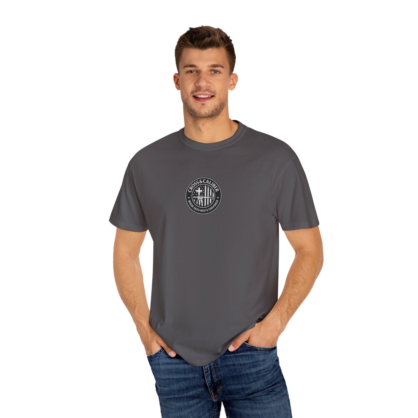 Motorcycle Enthusiast T-Shirt - Cross & Caliber Design with Inspirational Quote