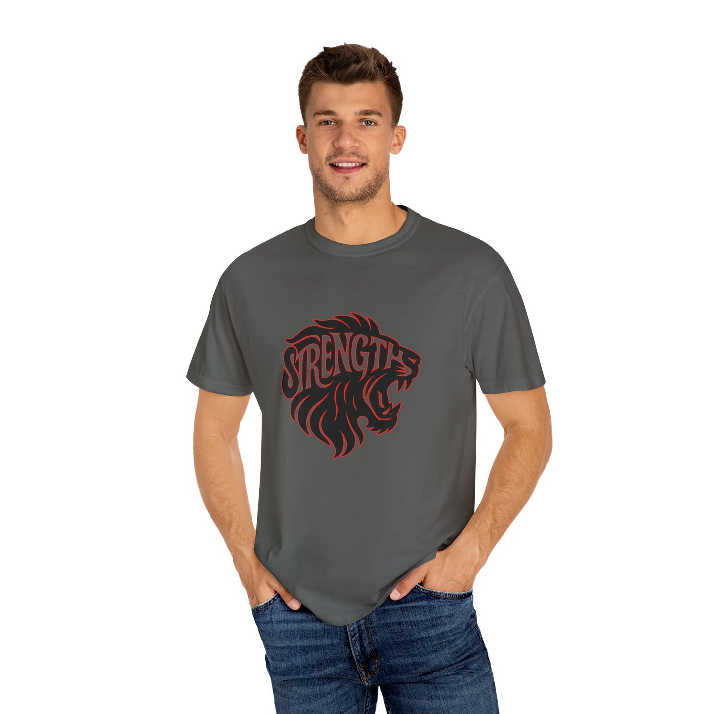 Bold Strength Unisex Garment-Dyed T-shirt, Motivational Shirt, Gift for Him or Her, Fitness Apparel, Minimalist Lion Design