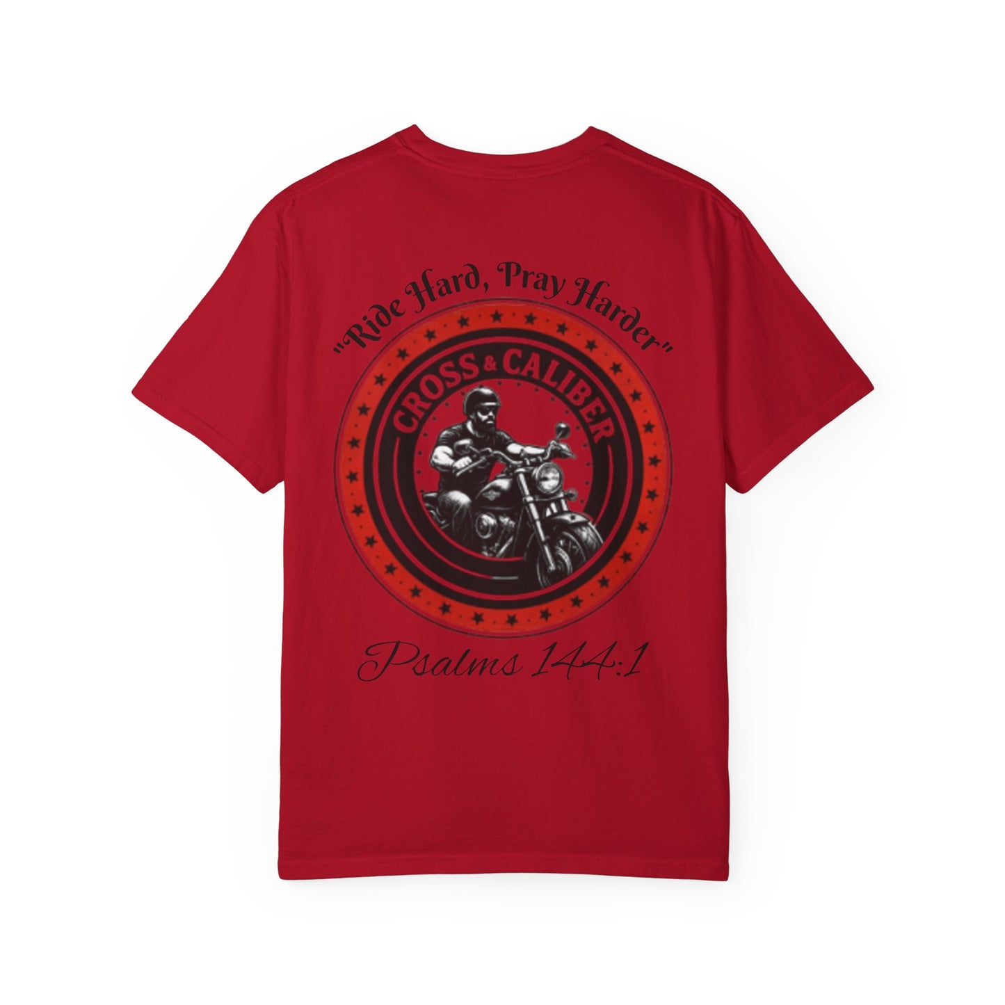Motorcycle Enthusiast T-Shirt - Cross & Caliber Design with Inspirational Quote