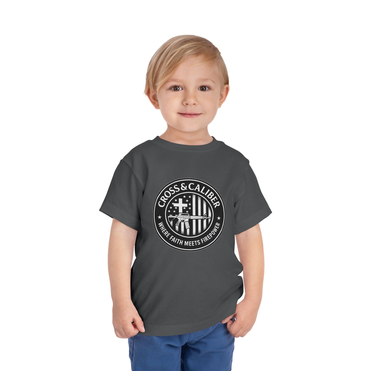 Boys' Faith & Flag Tee - Toddler Short Sleeve Shirt, Kids' Christian Apparel, Patriotic T-Shirt, Gift for Toddlers, Faith-Inspired Clothing