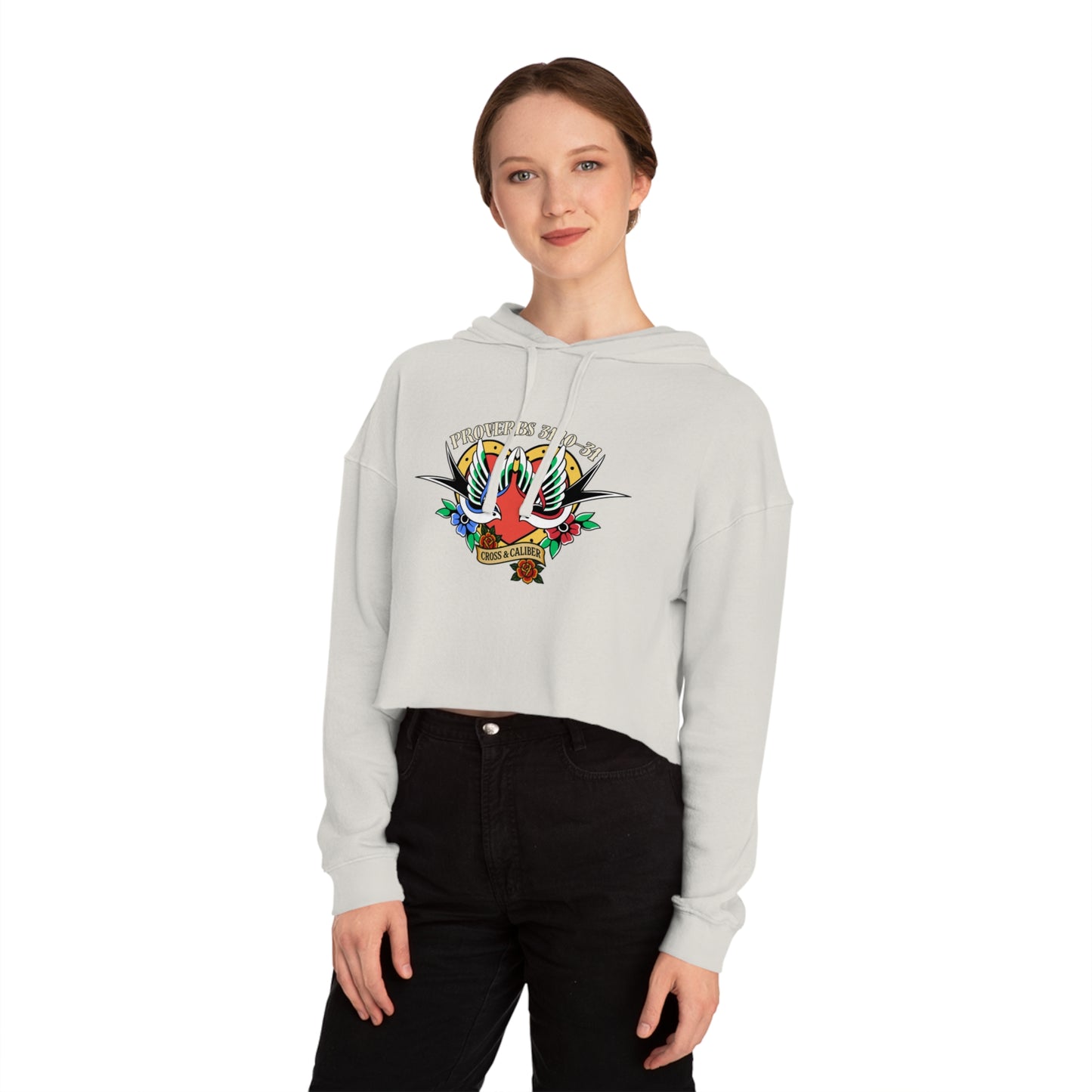 Stylish Women’s Cropped Hooded Sweatshirt with Colorful Tattoo Design - Perfect for Casual Wear & Gifts