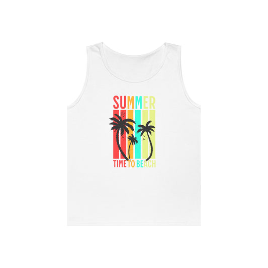 Beach Vibes Unisex Heavy Cotton Tank Top - Summer, Vacation, Pool Party, Tropical Getaway, Gift for Her