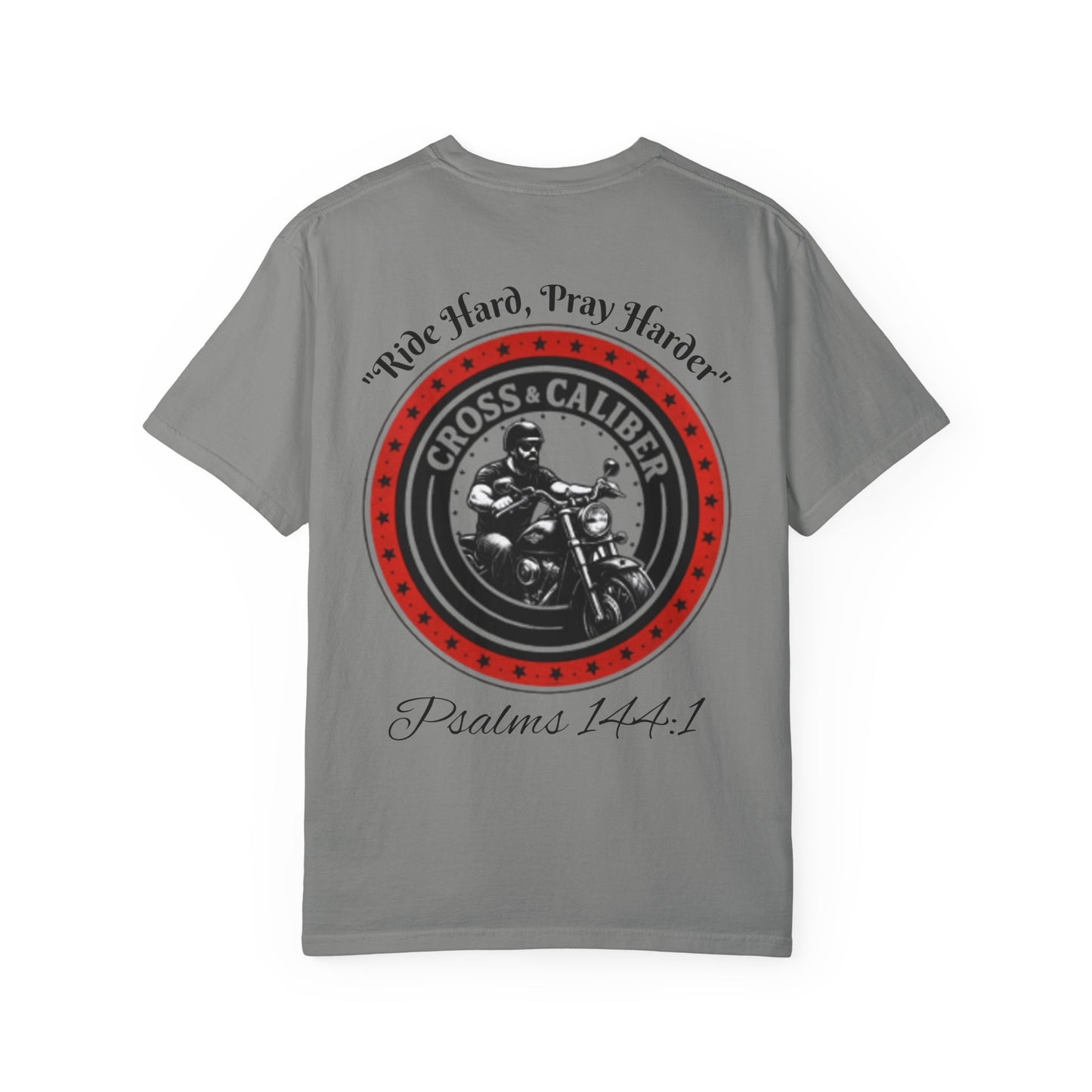 Motorcycle Enthusiast T-Shirt - Cross & Caliber Design with Inspirational Quote