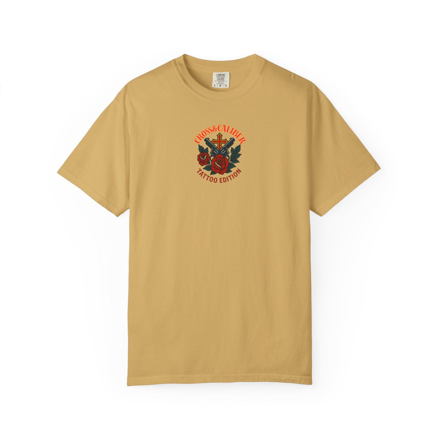 Unisex Tattoo Edition T-Shirt with Cross and Roses - Garment-Dyed for a Vintage Vibe