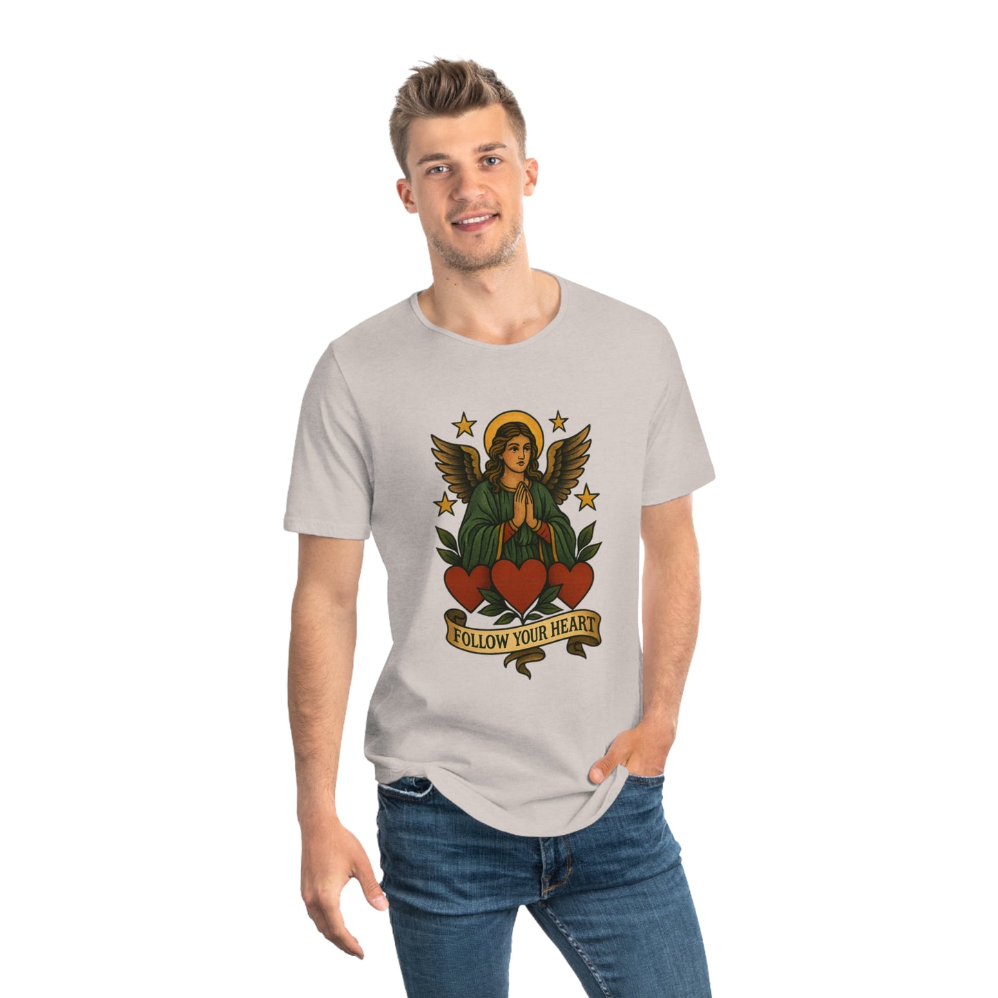 Men's Jersey Curved Hem Tee - Follow Your Heart Design