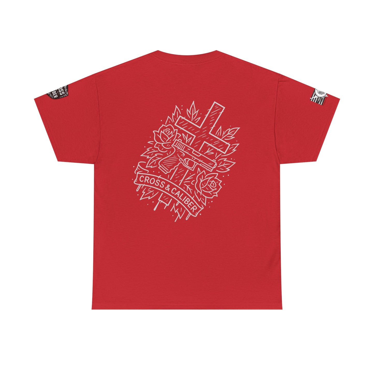Bold Graphic Unisex Tee with Cross & Caliber Design, Casual Streetwear, Gift for Him or Her, Vintage Inspired T-Shirt,