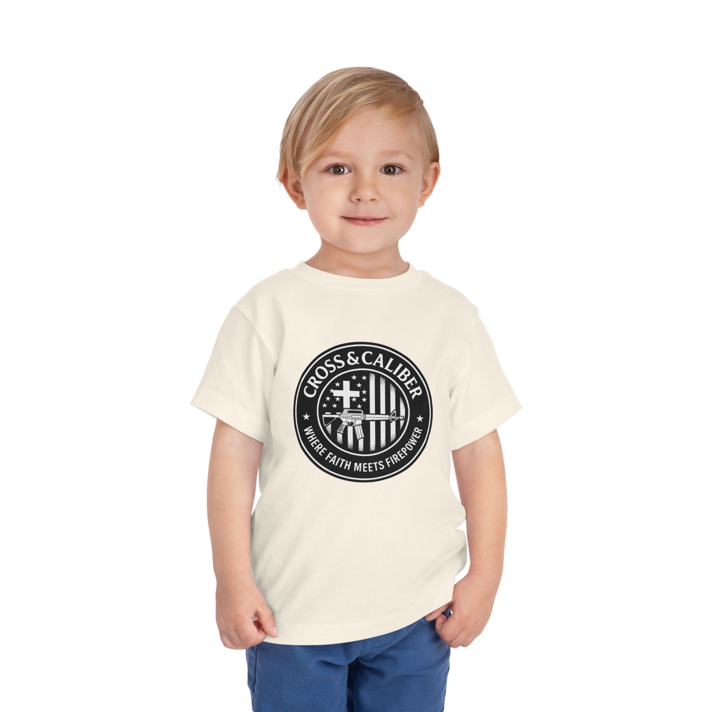 Boys' Faith & Flag Tee - Toddler Short Sleeve Shirt, Kids' Christian Apparel, Patriotic T-Shirt, Gift for Toddlers, Faith-Inspired Clothing