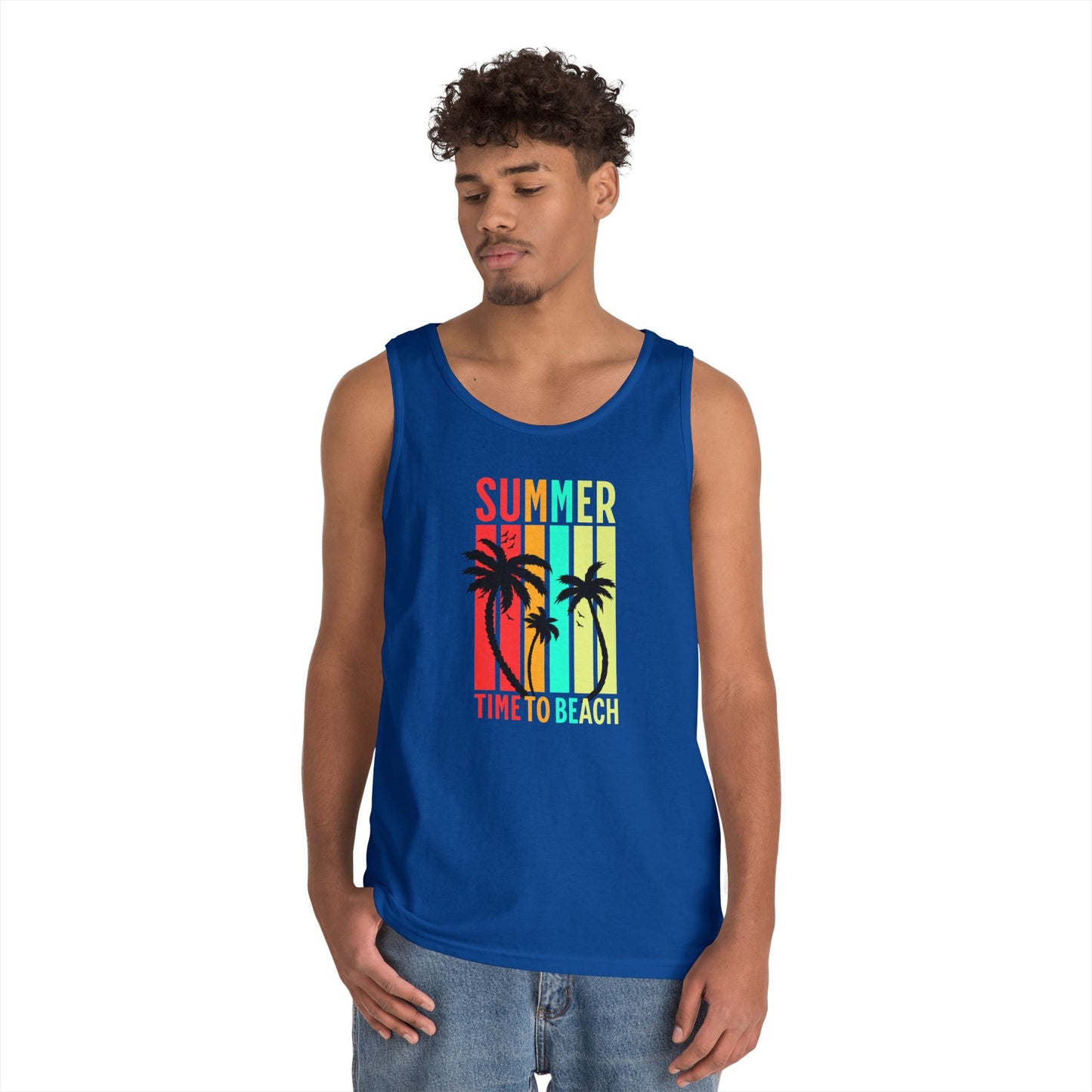 Beach Vibes Unisex Heavy Cotton Tank Top - Summer, Vacation, Pool Party, Tropical Getaway, Gift for Her
