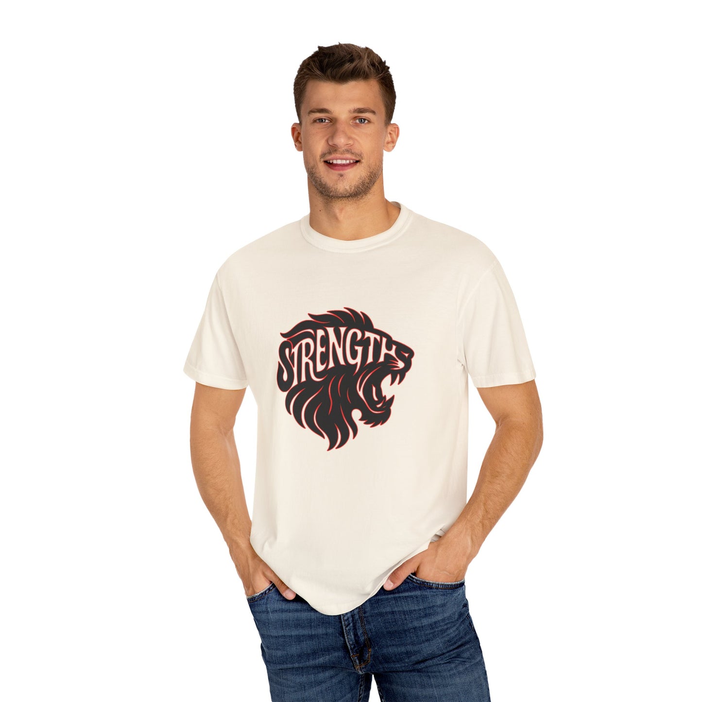 Bold Strength Unisex Garment-Dyed T-shirt, Motivational Shirt, Gift for Him or Her, Fitness Apparel, Minimalist Lion Design