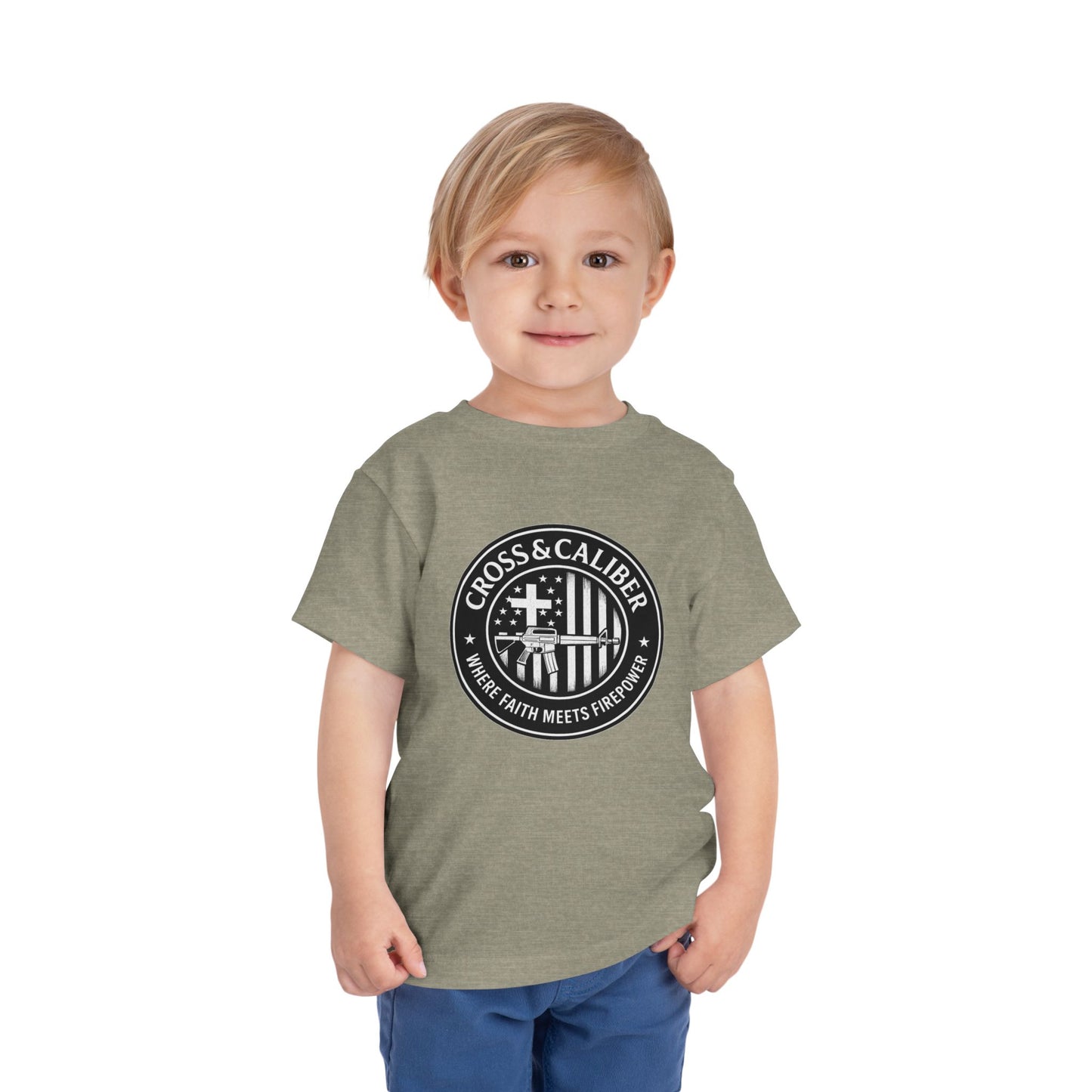Boys' Faith & Flag Tee - Toddler Short Sleeve Shirt, Kids' Christian Apparel, Patriotic T-Shirt, Gift for Toddlers, Faith-Inspired Clothing
