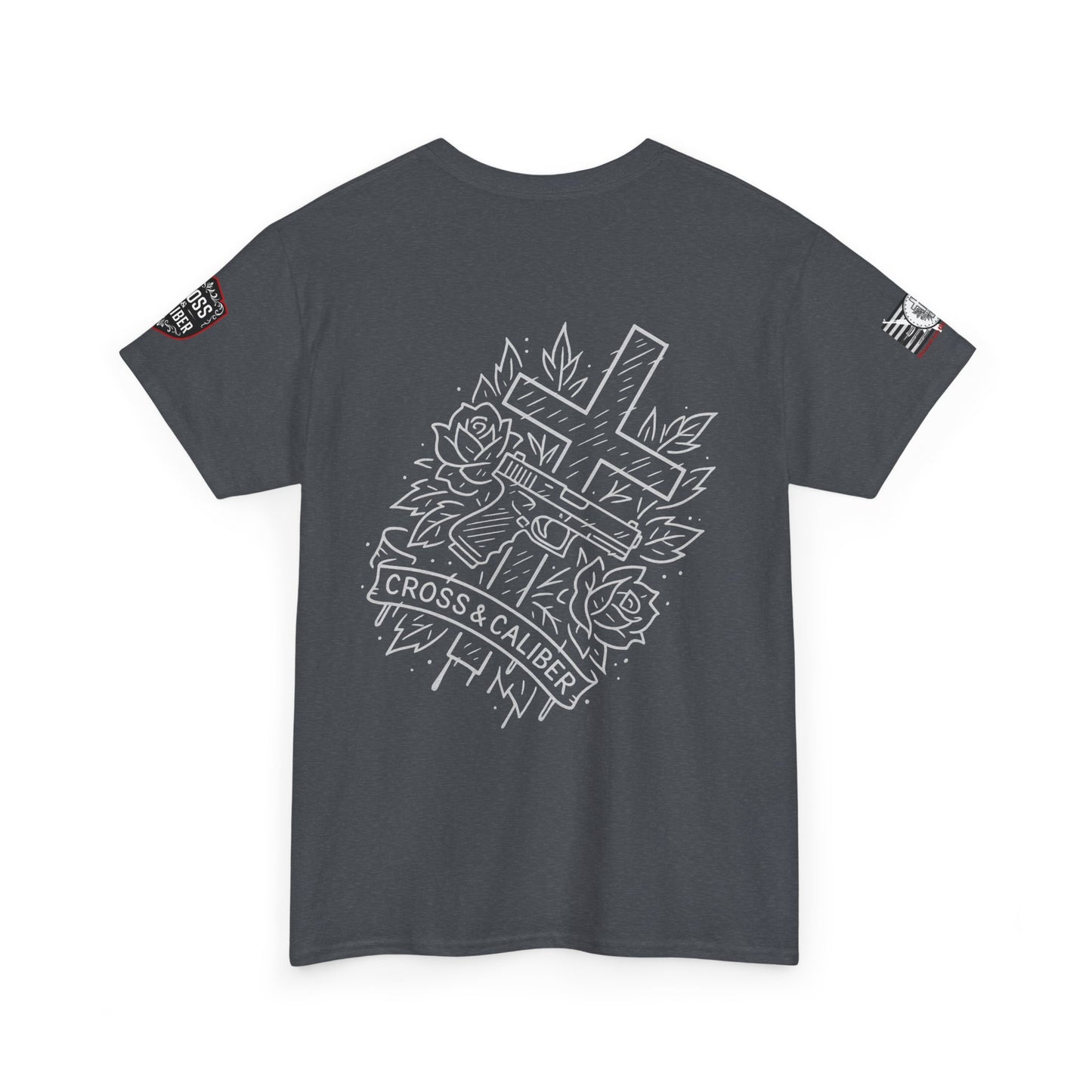 Bold Graphic Unisex Tee with Cross & Caliber Design, Casual Streetwear, Gift for Him or Her, Vintage Inspired T-Shirt,