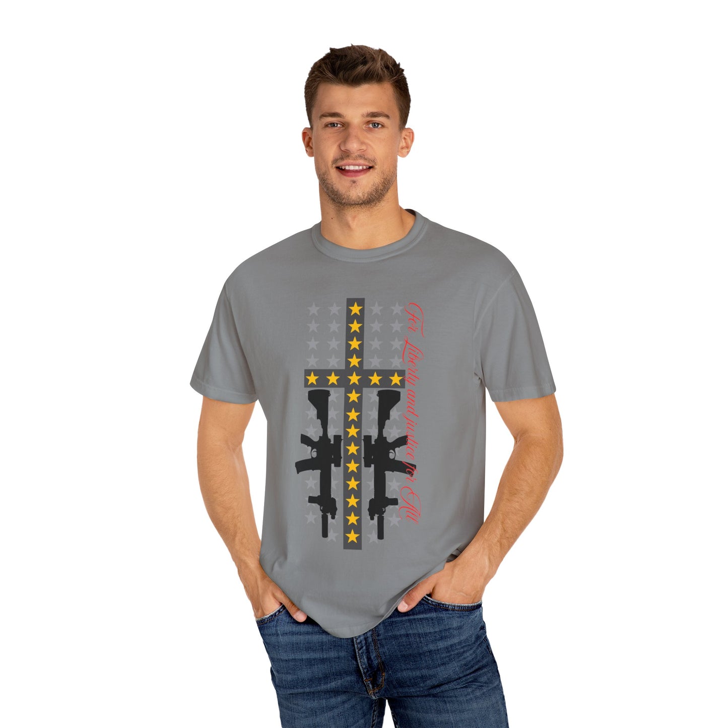 Cross & Guns Graphic Tee, Unisex Fashion Shirt, Casual Wear, Gift for Veterans, Independence Day Apparel, Statement T-shirt