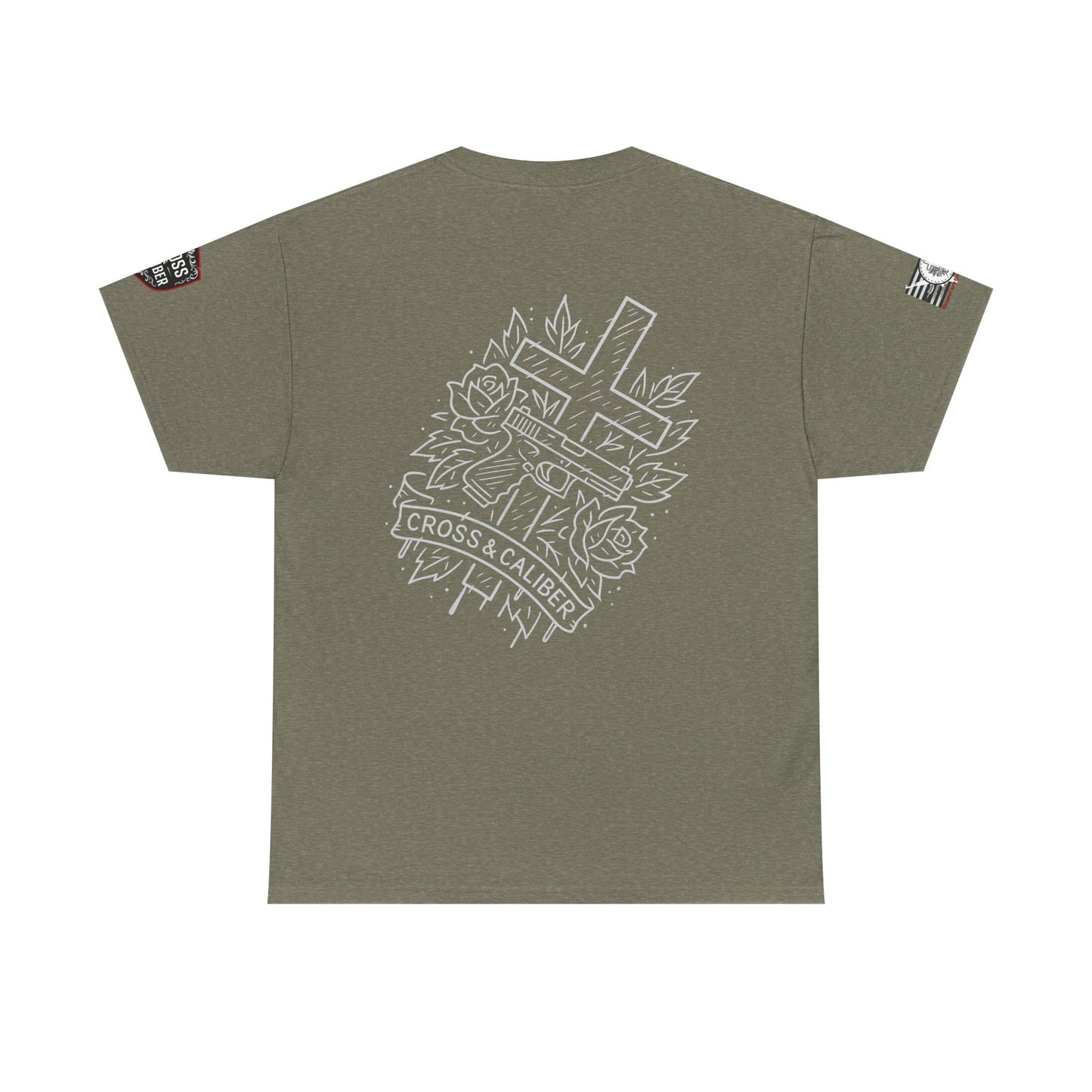 Bold Graphic Unisex Tee with Cross & Caliber Design, Casual Streetwear, Gift for Him or Her, Vintage Inspired T-Shirt,