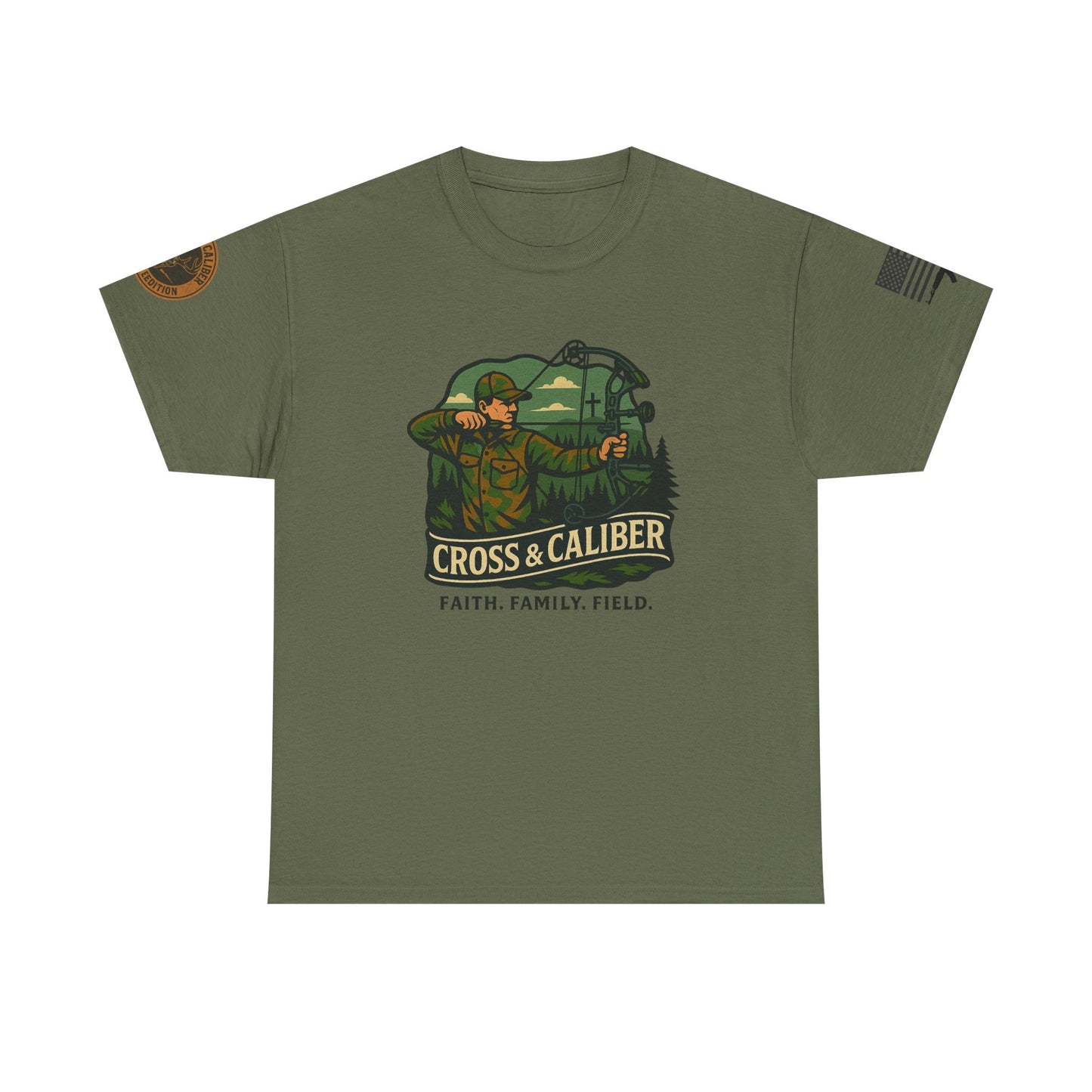Faith Family Field Unisex Heavy Cotton Tee, Hunting Shirt, Outdoor Lover Gift, Men's Tee, Casual Wear, Patriotic Apparel, Adventure Outfit