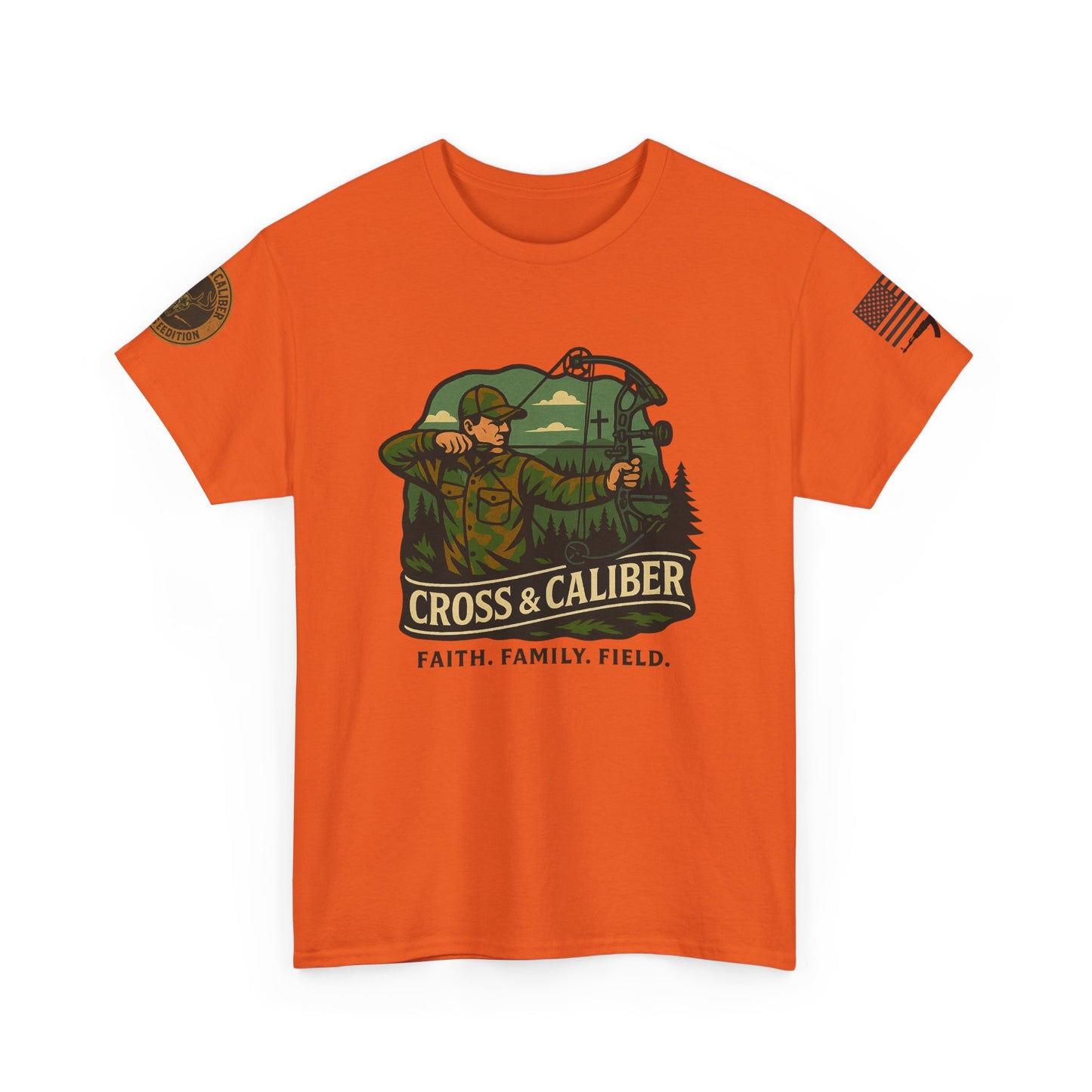 Faith Family Field Unisex Heavy Cotton Tee, Hunting Shirt, Outdoor Lover Gift, Men's Tee, Casual Wear, Patriotic Apparel, Adventure Outfit