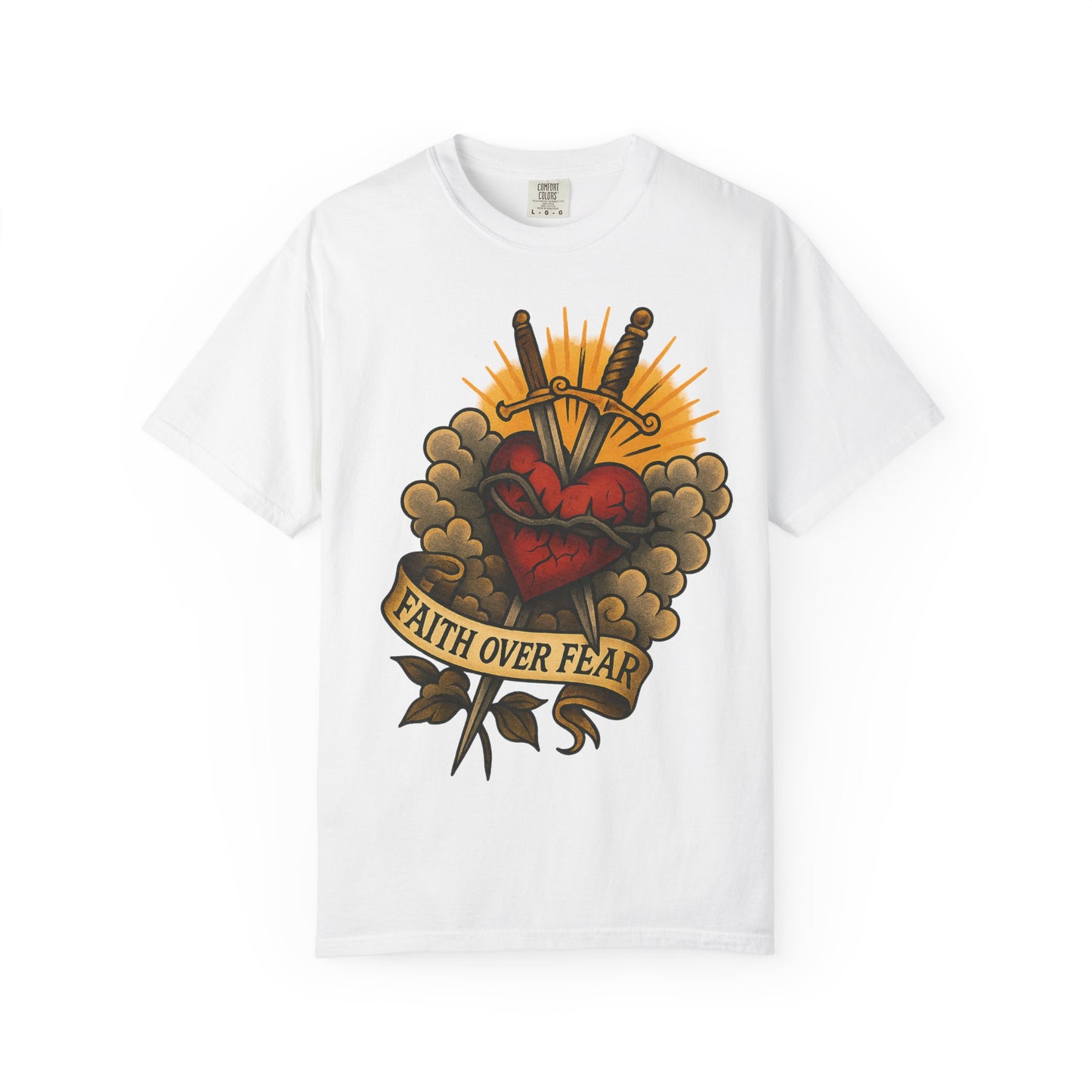 Faith Over Fear Unisex Garment-Dyed T-Shirt - Edgy Heart Design