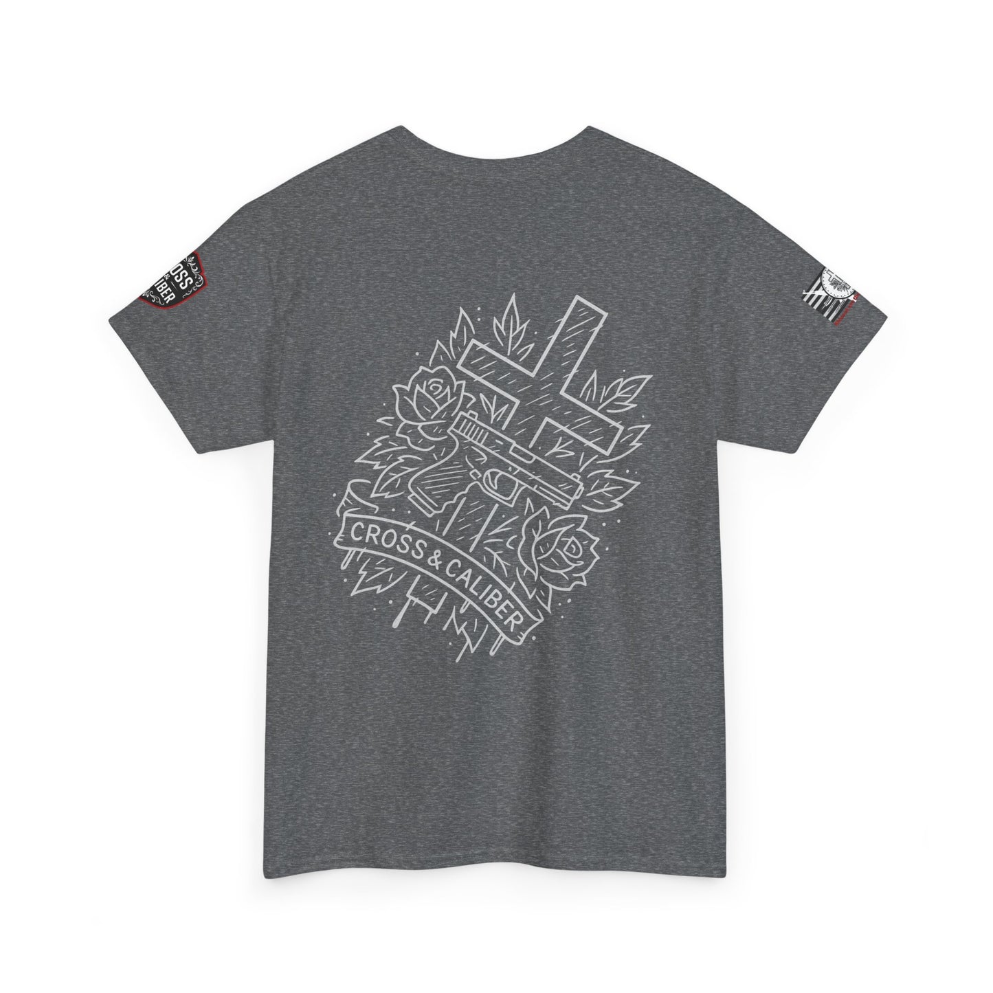 Bold Graphic Unisex Tee with Cross & Caliber Design, Casual Streetwear, Gift for Him or Her, Vintage Inspired T-Shirt,