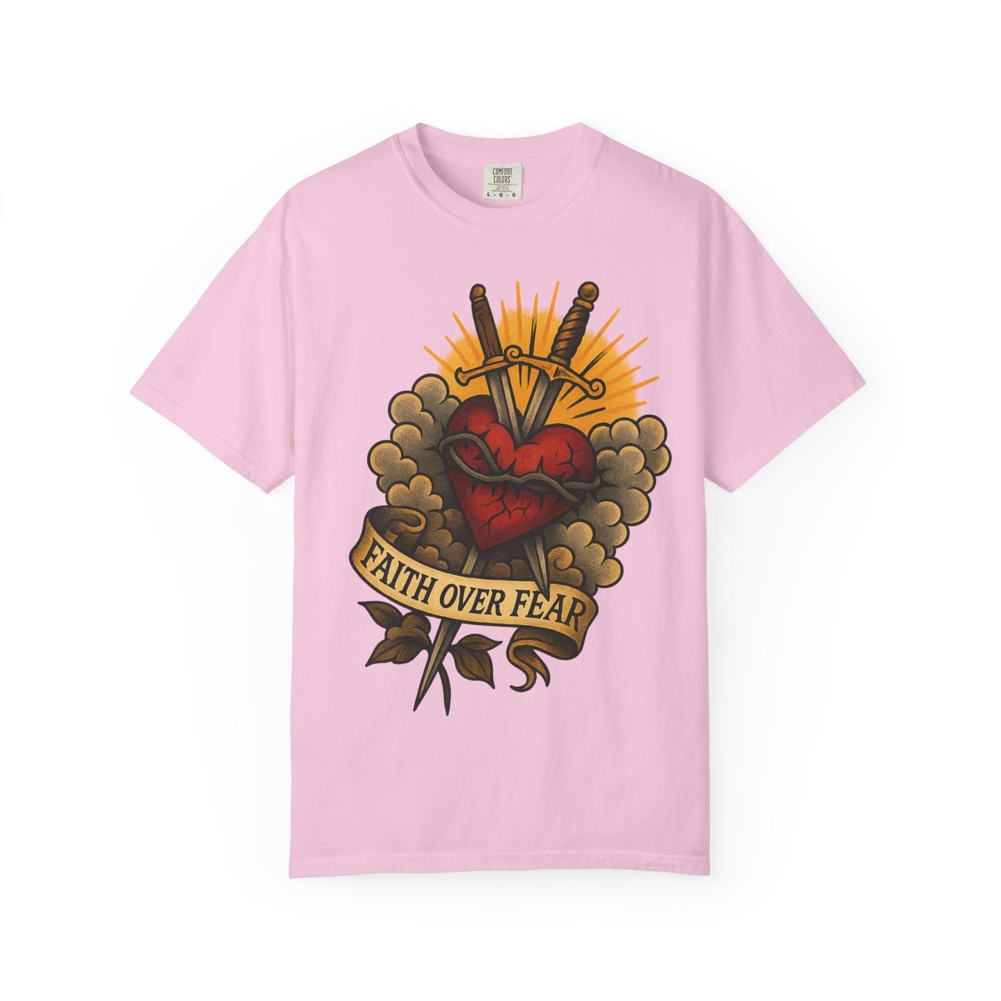 Faith Over Fear Unisex Garment-Dyed T-Shirt - Edgy Heart Design