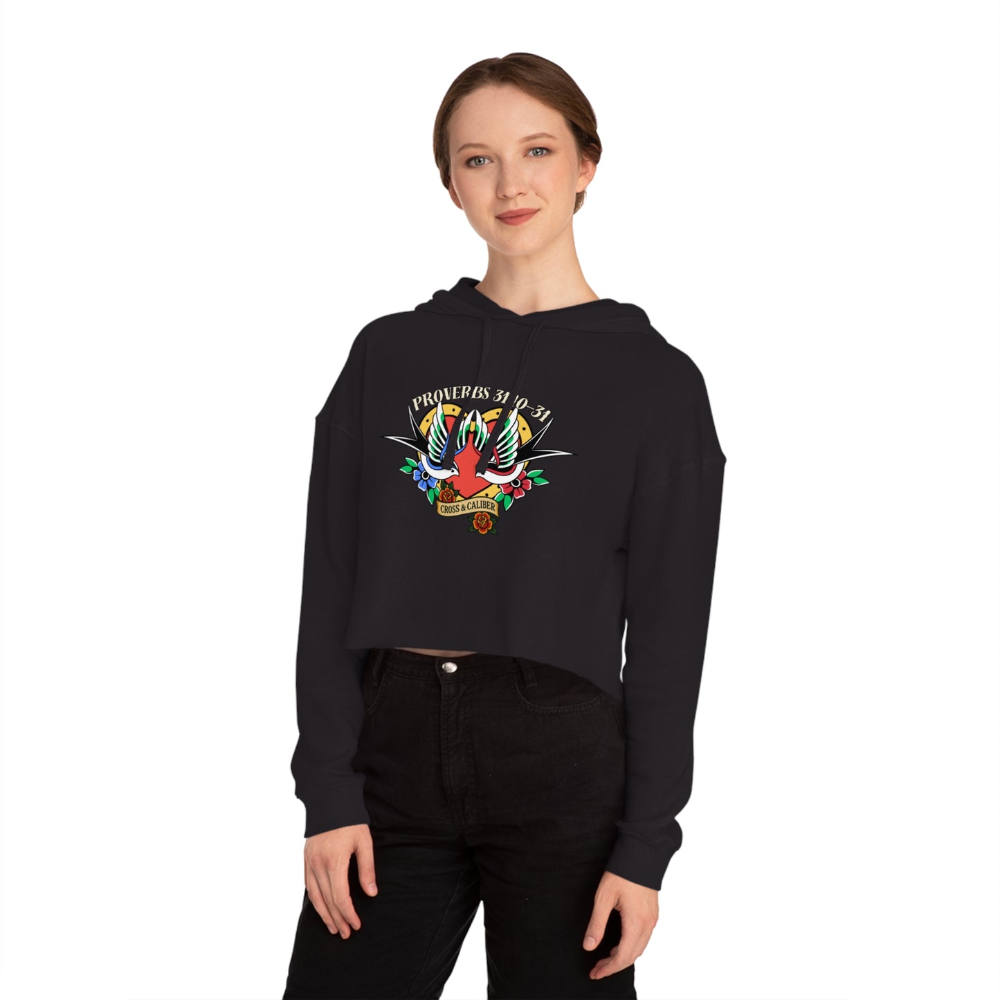 Stylish Women’s Cropped Hooded Sweatshirt with Colorful Tattoo Design - Perfect for Casual Wear & Gifts