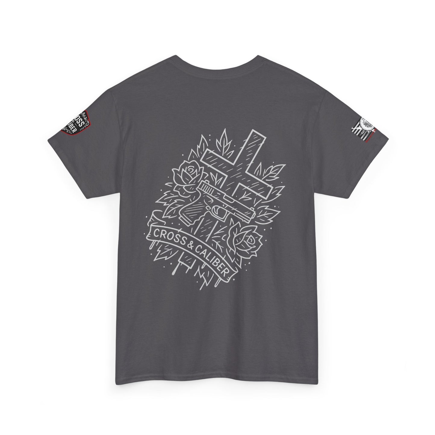Bold Graphic Unisex Tee with Cross & Caliber Design, Casual Streetwear, Gift for Him or Her, Vintage Inspired T-Shirt,