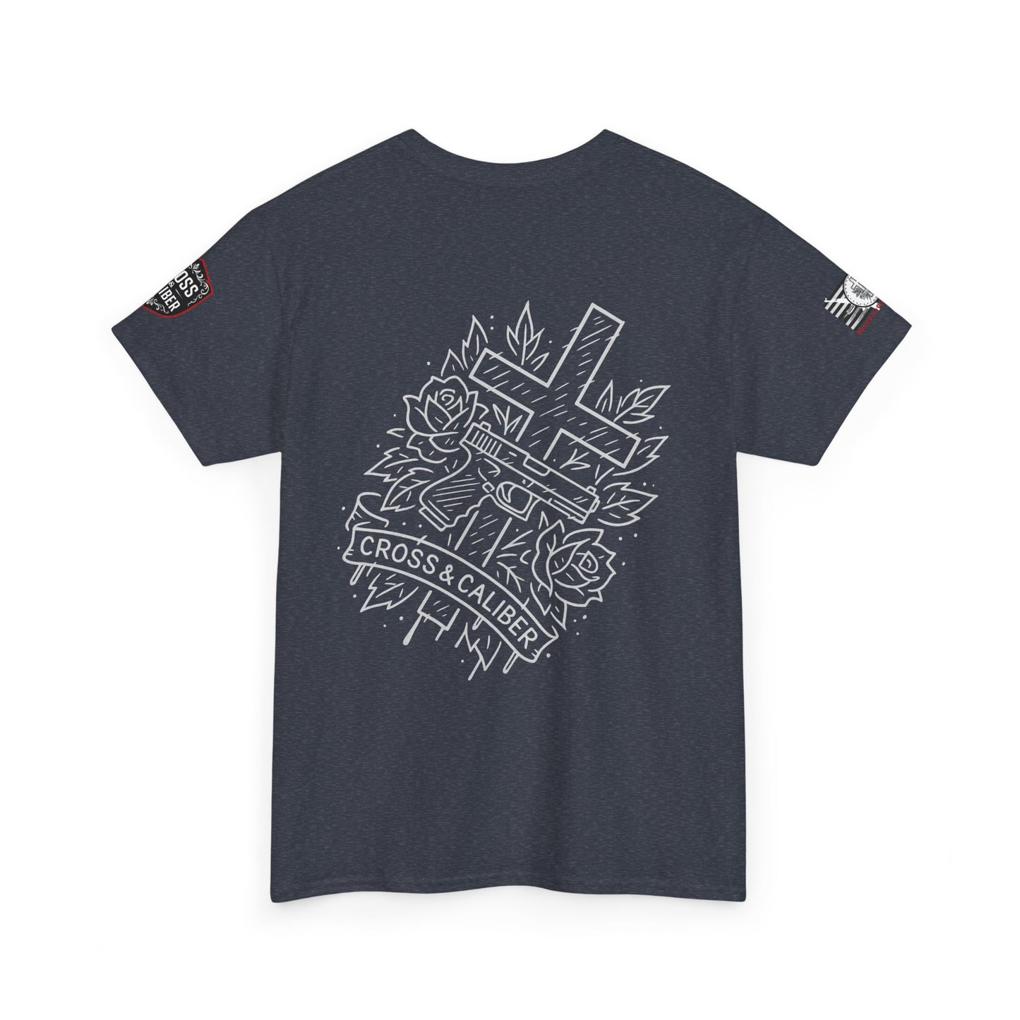 Bold Graphic Unisex Tee with Cross & Caliber Design, Casual Streetwear, Gift for Him or Her, Vintage Inspired T-Shirt,
