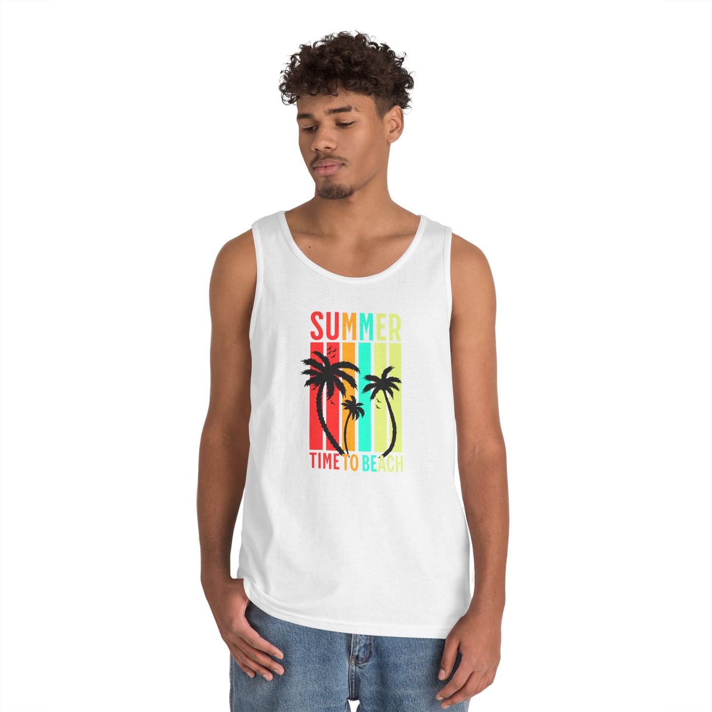 Beach Vibes Unisex Heavy Cotton Tank Top - Summer, Vacation, Pool Party, Tropical Getaway, Gift for Her