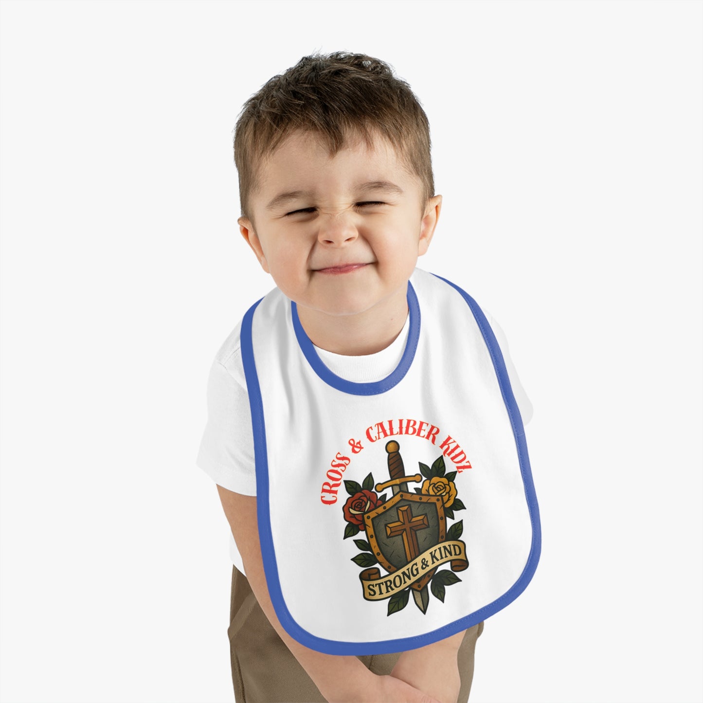 Strong & Kind Baby Bib – Contrast Trim Jersey Design for Toddlers