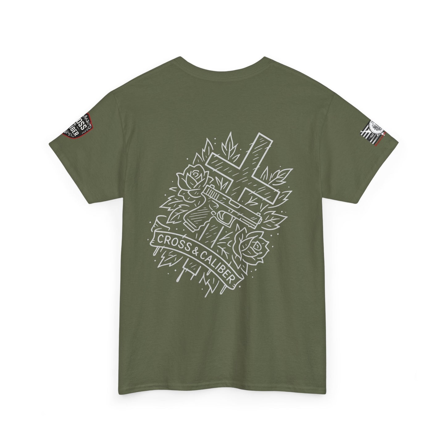 Bold Graphic Unisex Tee with Cross & Caliber Design, Casual Streetwear, Gift for Him or Her, Vintage Inspired T-Shirt,