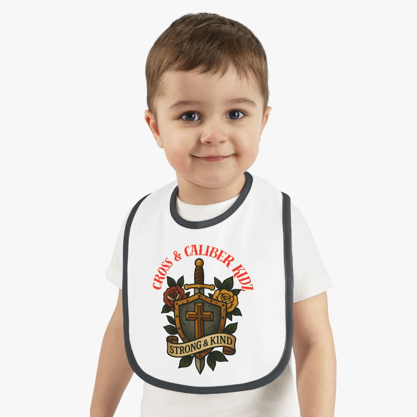 Strong & Kind Baby Bib – Contrast Trim Jersey Design for Toddlers
