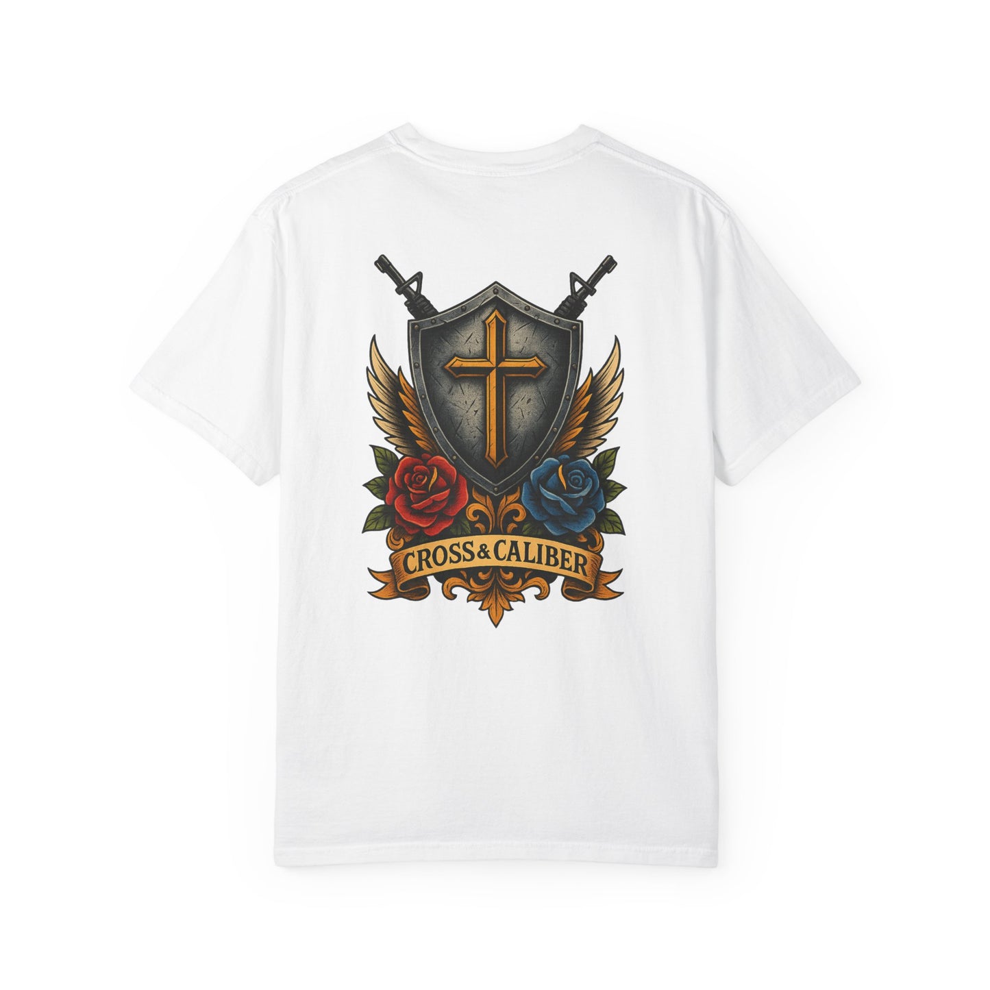 Unisex Tattoo Edition T-Shirt with Cross and Roses - Garment-Dyed for a Vintage Vibe