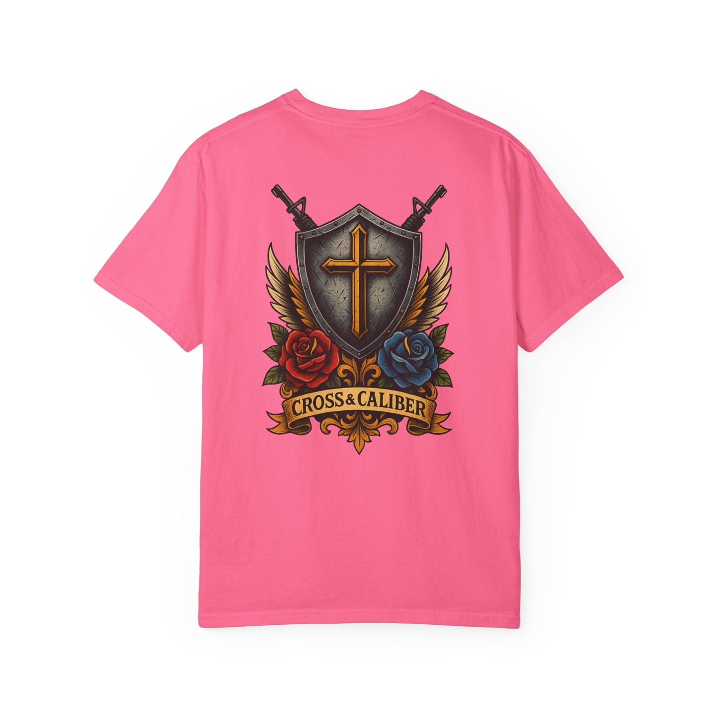 Unisex Tattoo Edition T-Shirt with Cross and Roses - Garment-Dyed for a Vintage Vibe