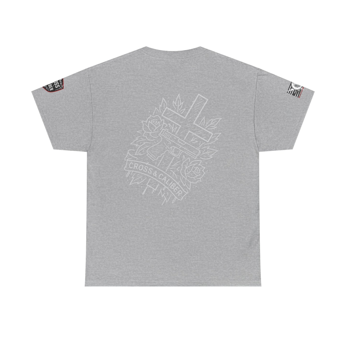 Bold Graphic Unisex Tee with Cross & Caliber Design, Casual Streetwear, Gift for Him or Her, Vintage Inspired T-Shirt,