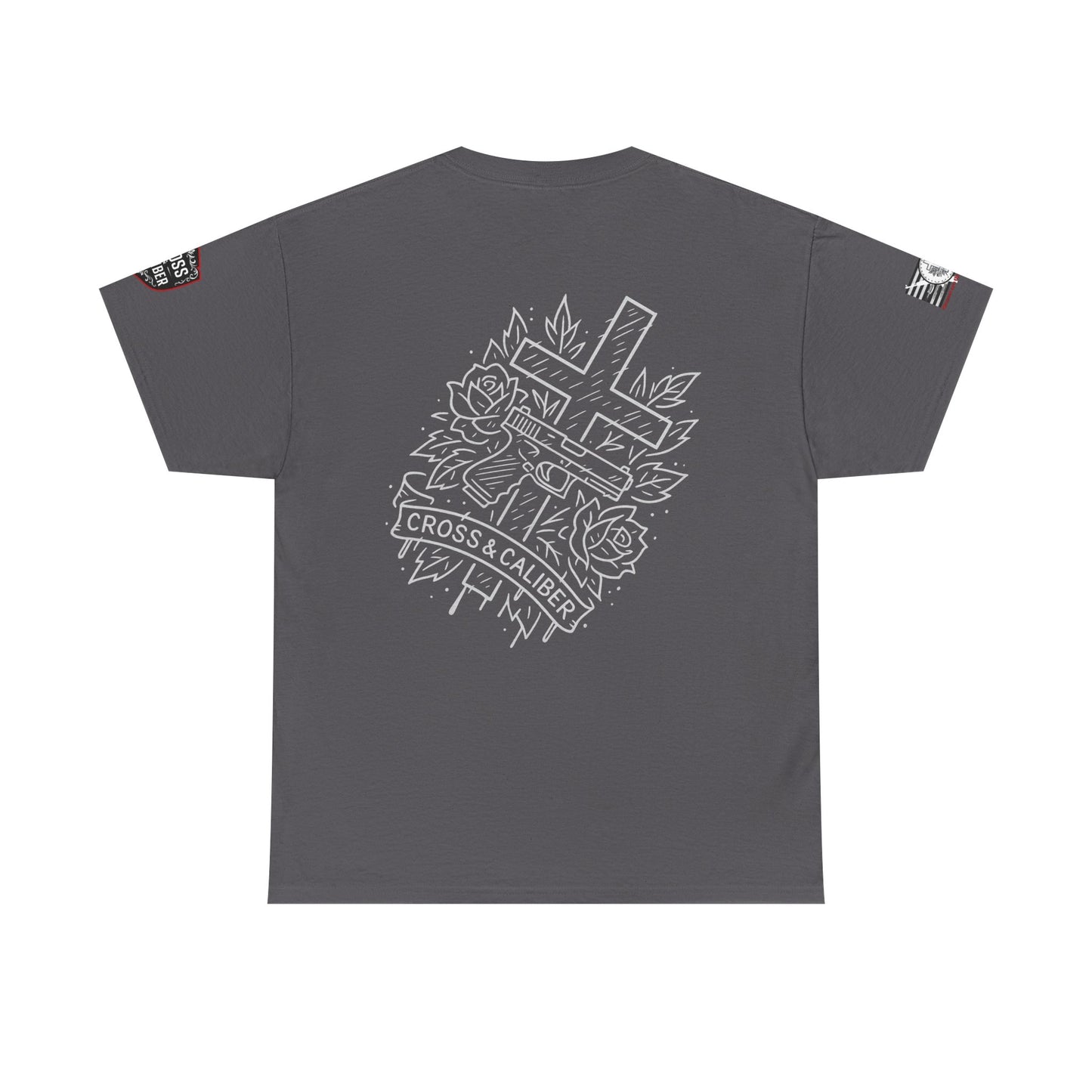 Bold Graphic Unisex Tee with Cross & Caliber Design, Casual Streetwear, Gift for Him or Her, Vintage Inspired T-Shirt,