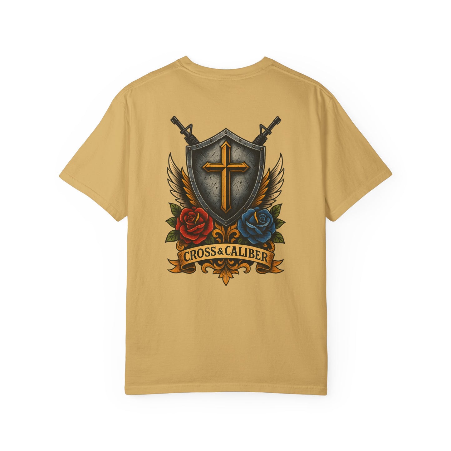 Unisex Tattoo Edition T-Shirt with Cross and Roses - Garment-Dyed for a Vintage Vibe
