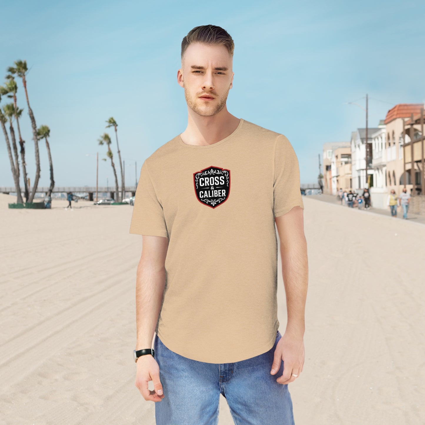 Men's Curved Hem Tee - Casual Streetwear, Worship Warfare Graphic, Gift for Him, Summer Style, Everyday Wear, Unique Design