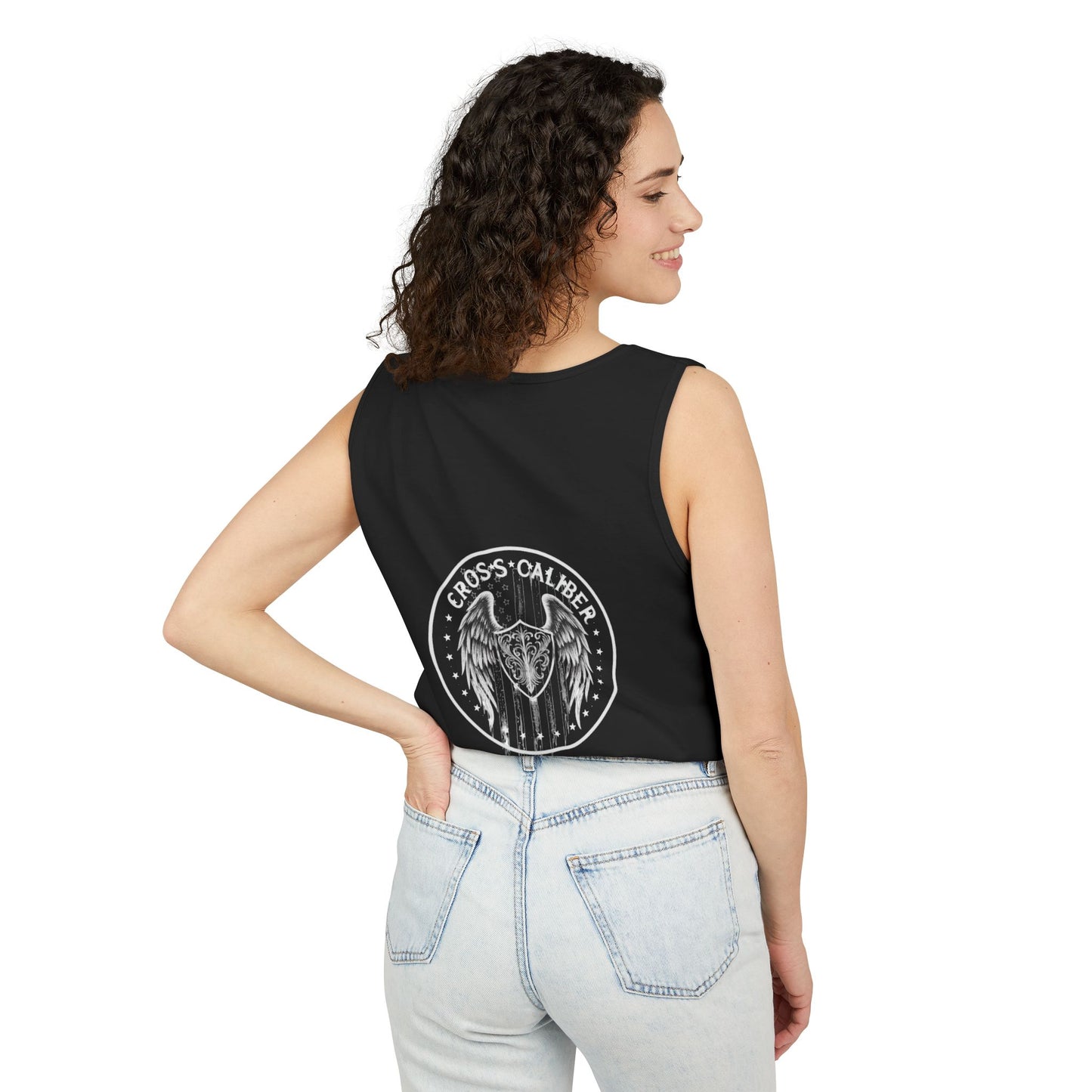 Unisex Garment-Dyed Tank Top - Cross Caliber Graphic Tee for Summer Adventures