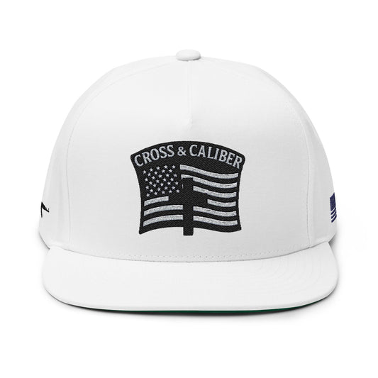 Embroidered Flat Bill Cap with American Flag Design